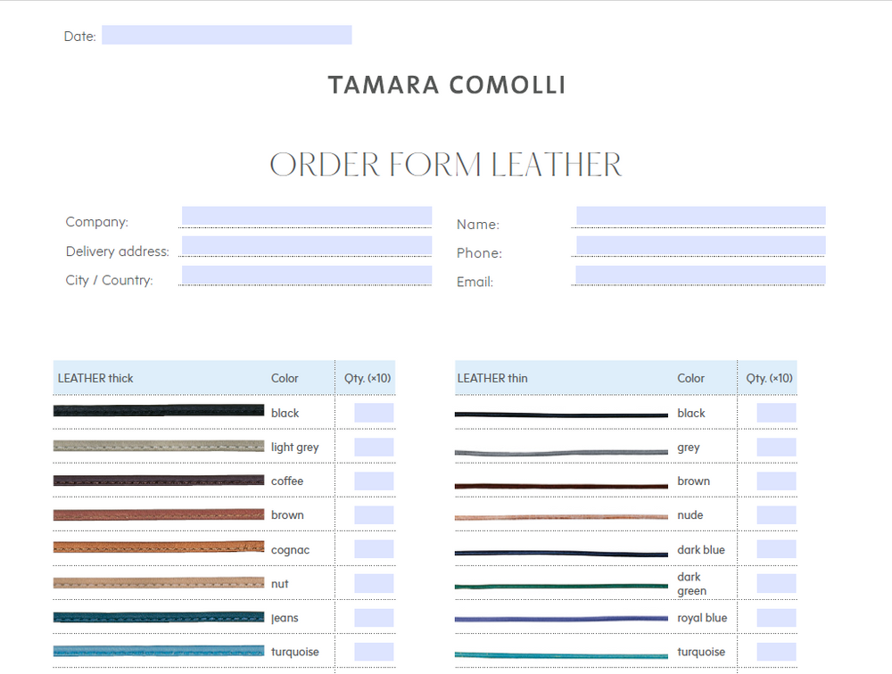 Bestellformular Lederbänder