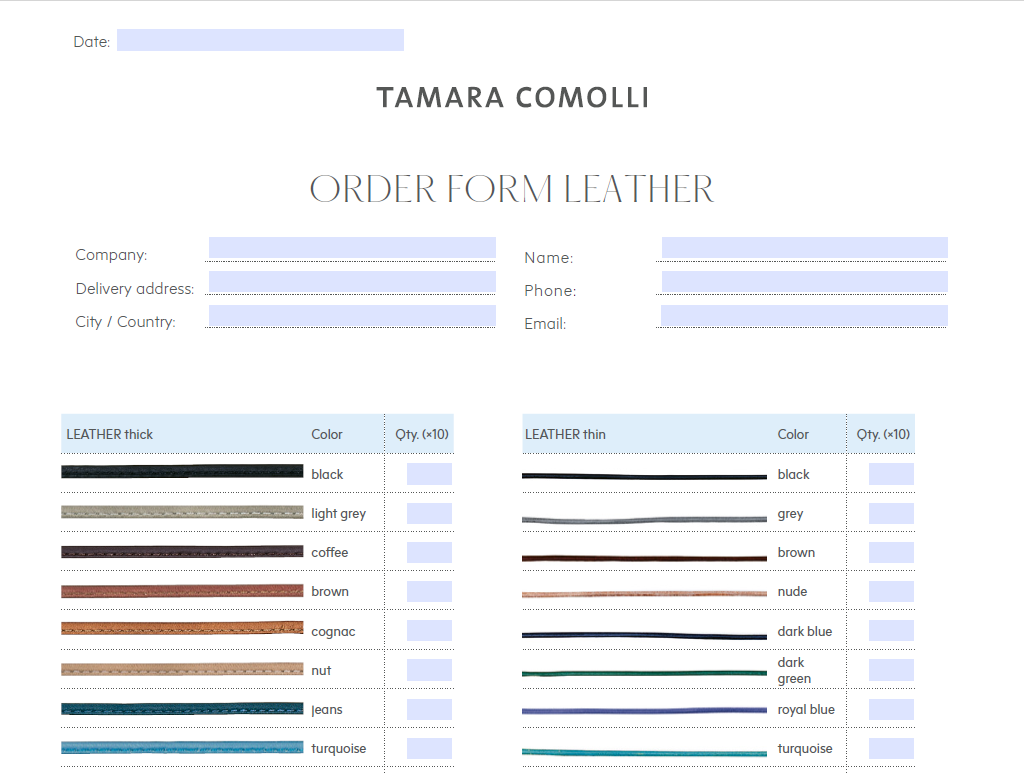 Bestellformular Lederbänder