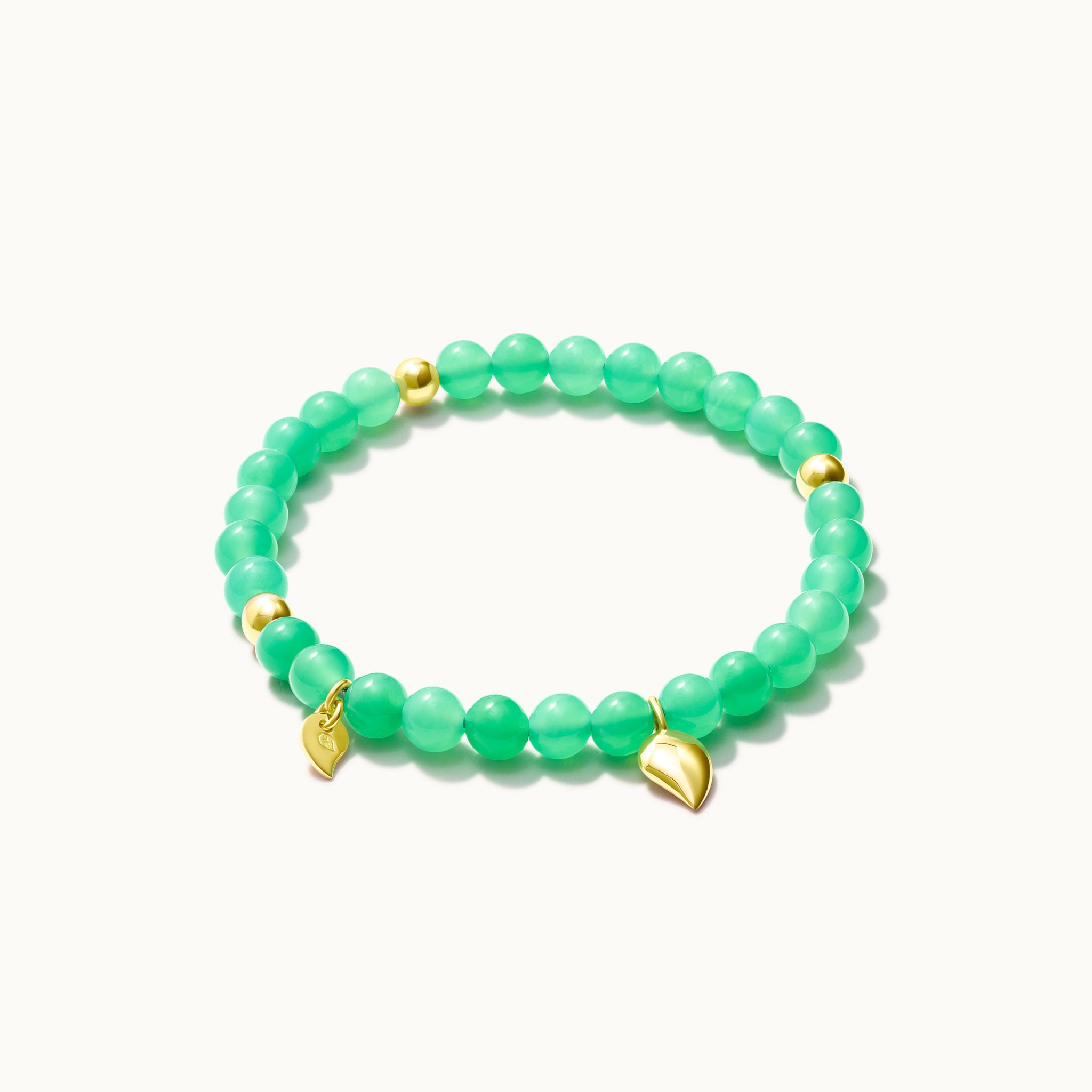 INDIA Medium Bracelet with 18K Gold Beads and Chrysoprase, One Row