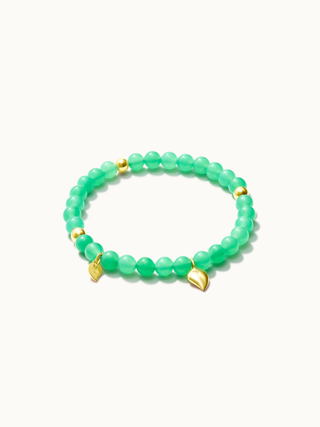 INDIA Medium Bracelet with 18K Gold Beads and Chrysoprase, One Row