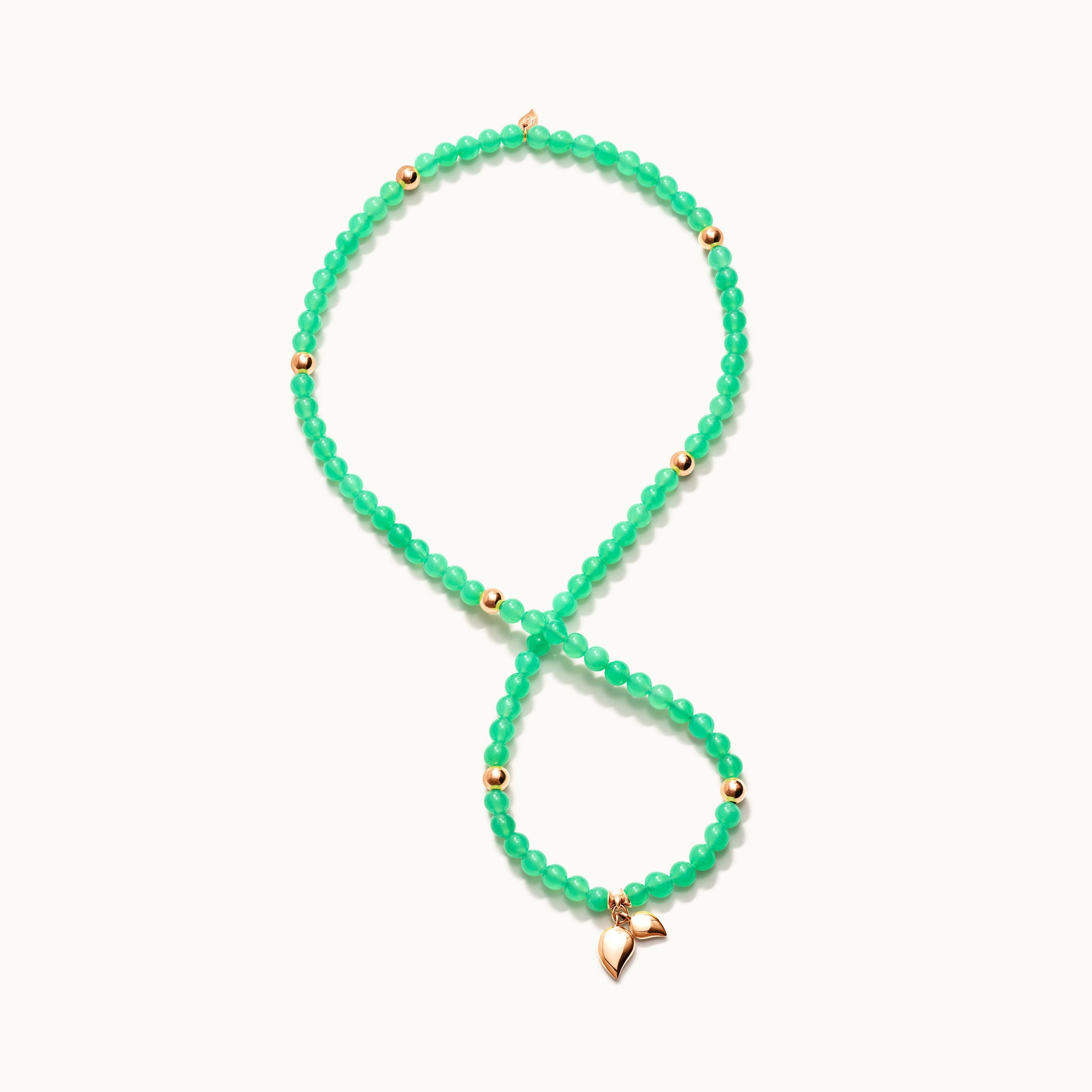 Bracelet INDIA Chrysoprase with golden beads, three row, medium
