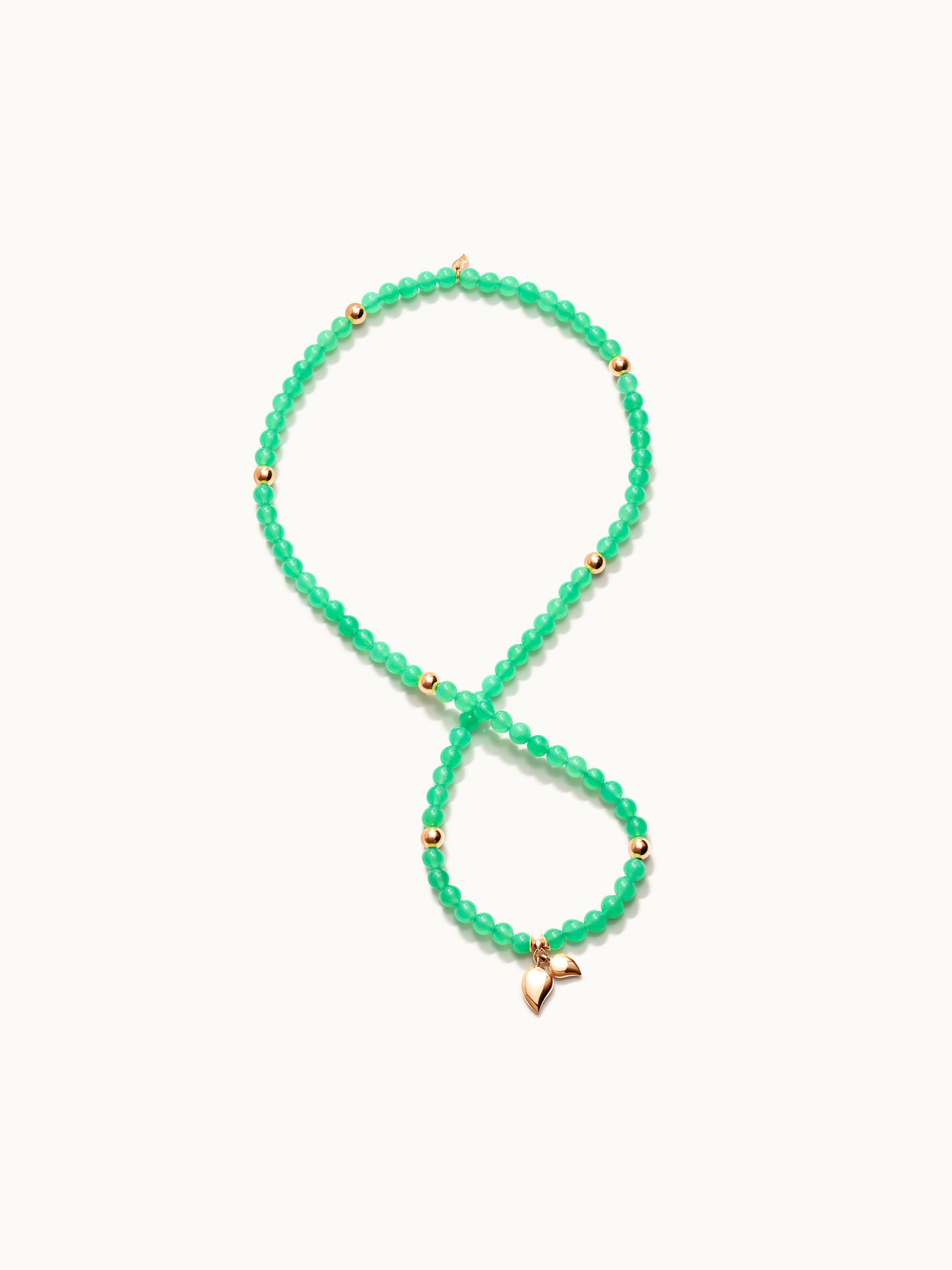 INDIA Medium Bracelet with 18K Gold Beads and Chrysoprase, Three Rows