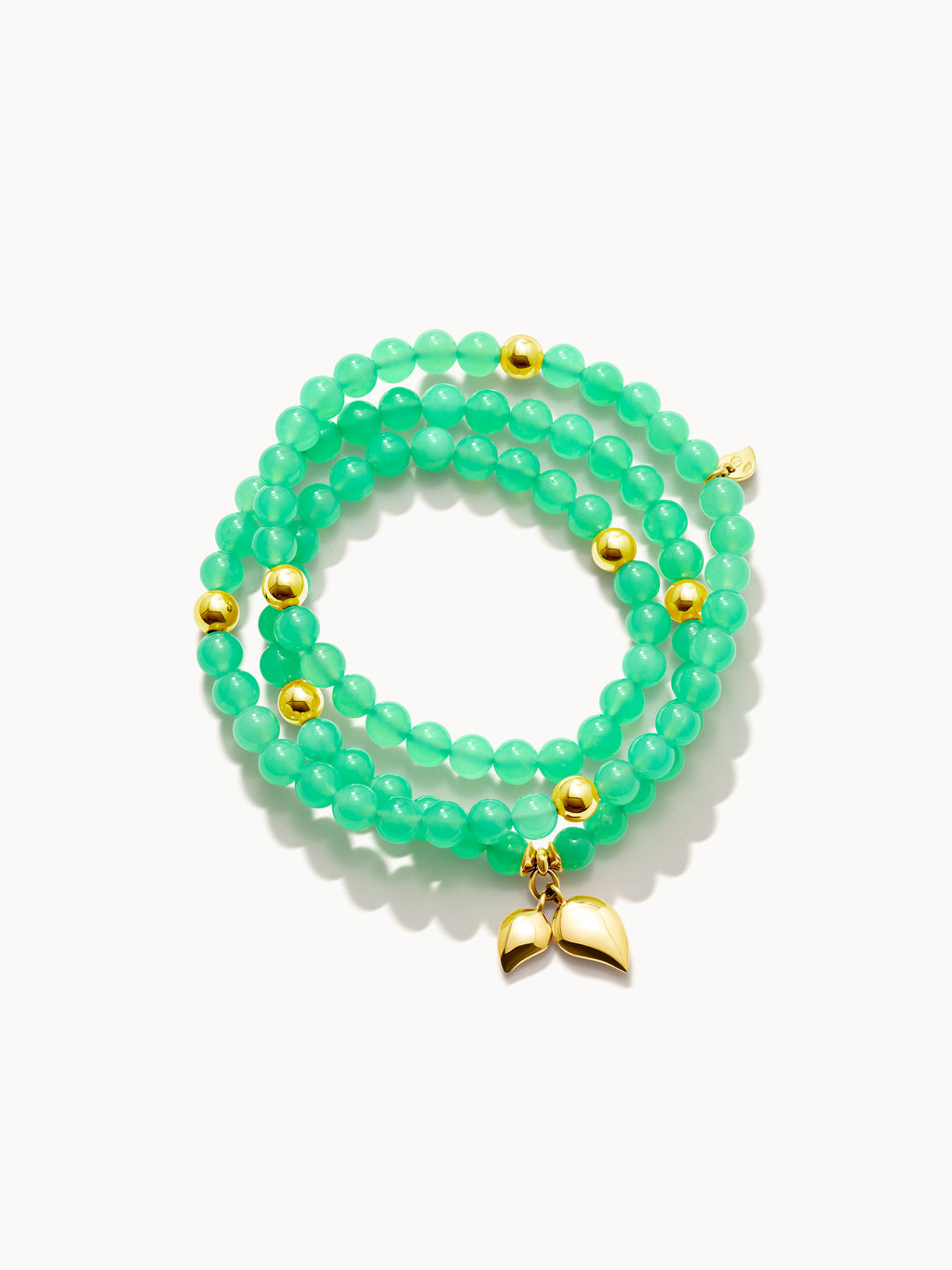 INDIA Medium Bracelet with 18K Gold Beads and Chrysoprase, Three Rows