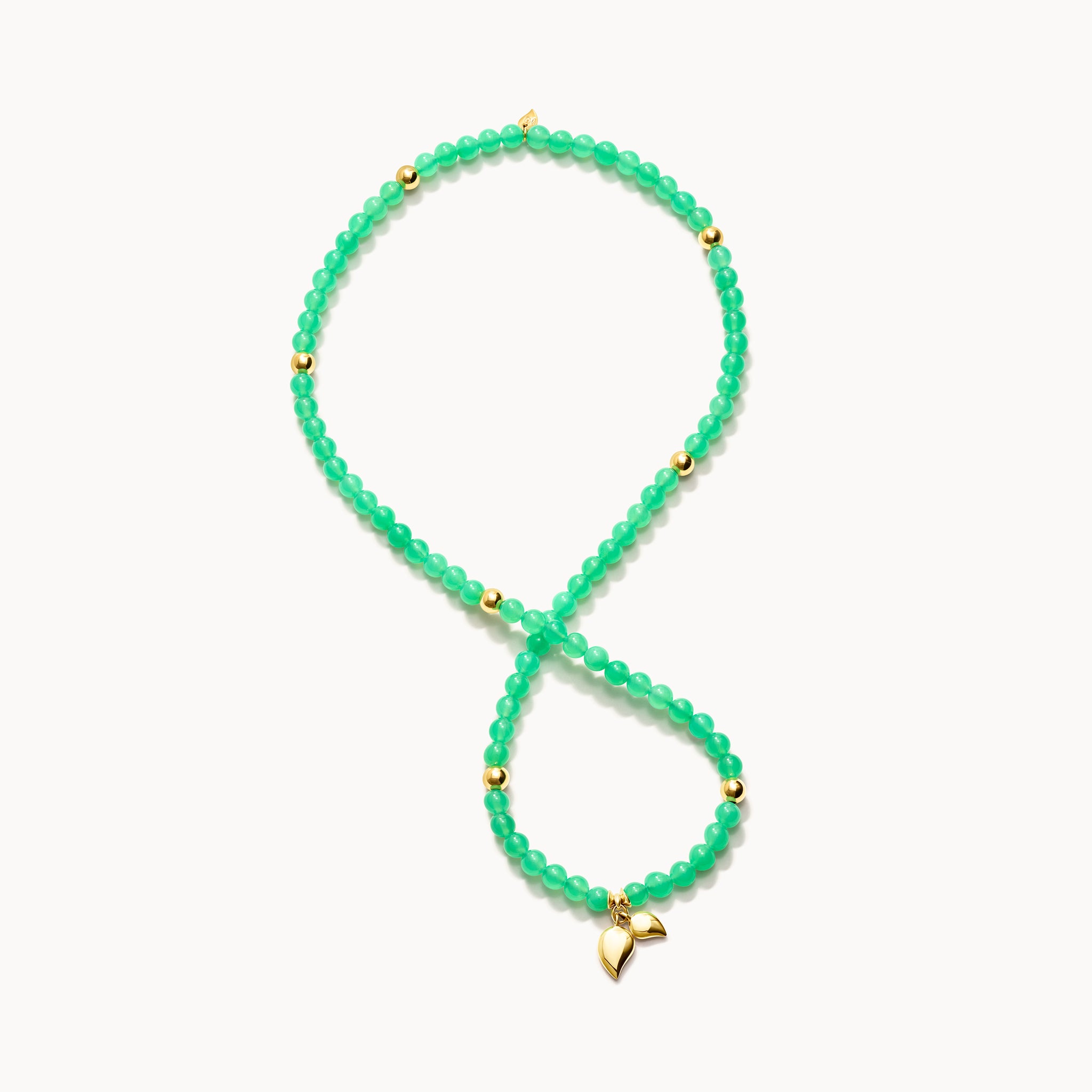 INDIA Medium Bracelet with 18K Gold Beads and Chrysoprase, Three Rows
