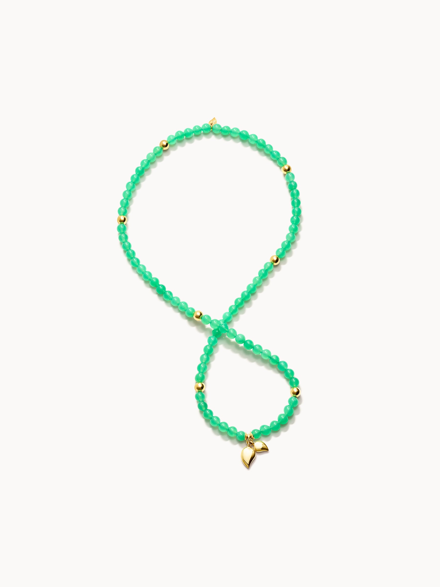 INDIA Medium Bracelet with 18K Gold Beads and Chrysoprase, Three Rows