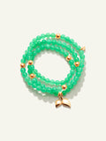 INDIA Armband mit 18K Goldperlen und Chrysopras, drei Reihen