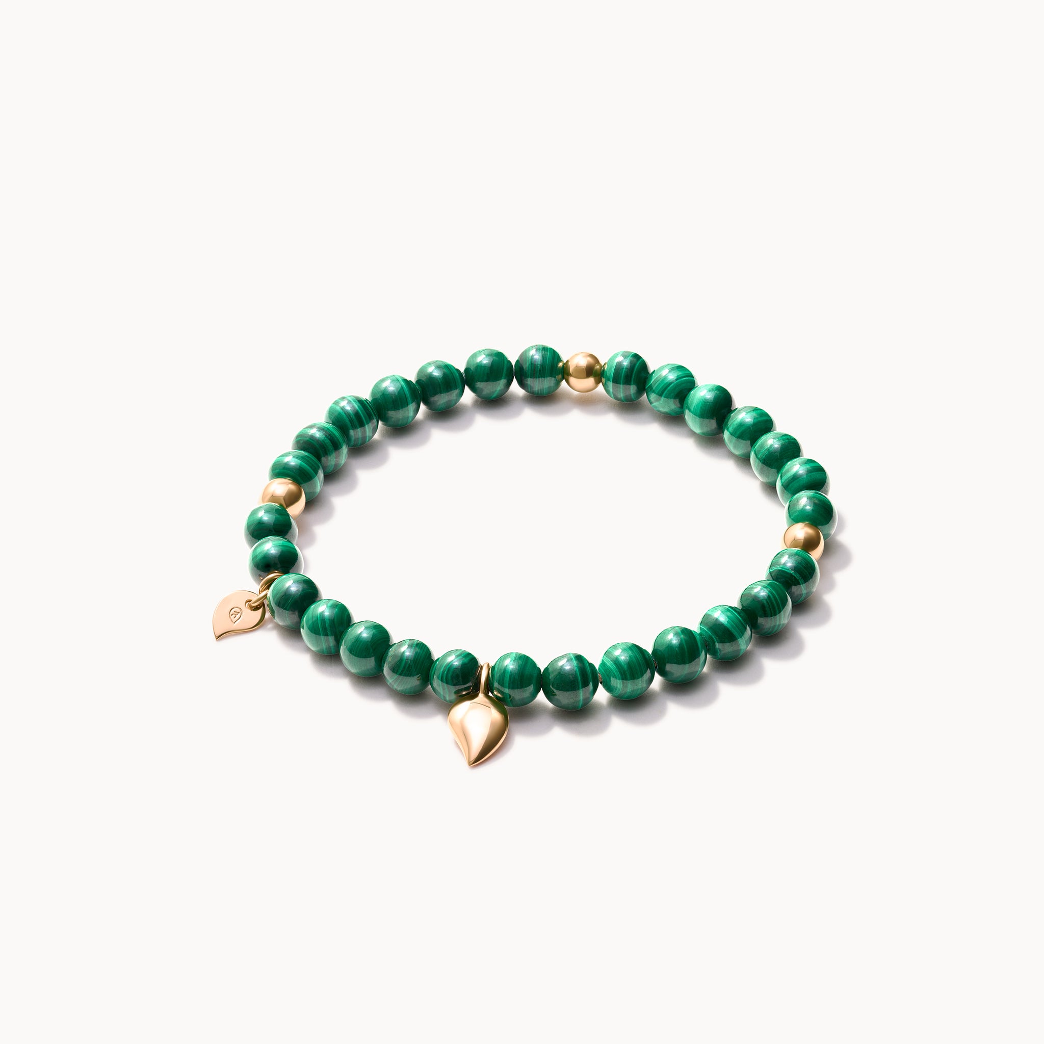 INDIA Medium Bracelet with 18K Gold Beads and Malachite, One Row