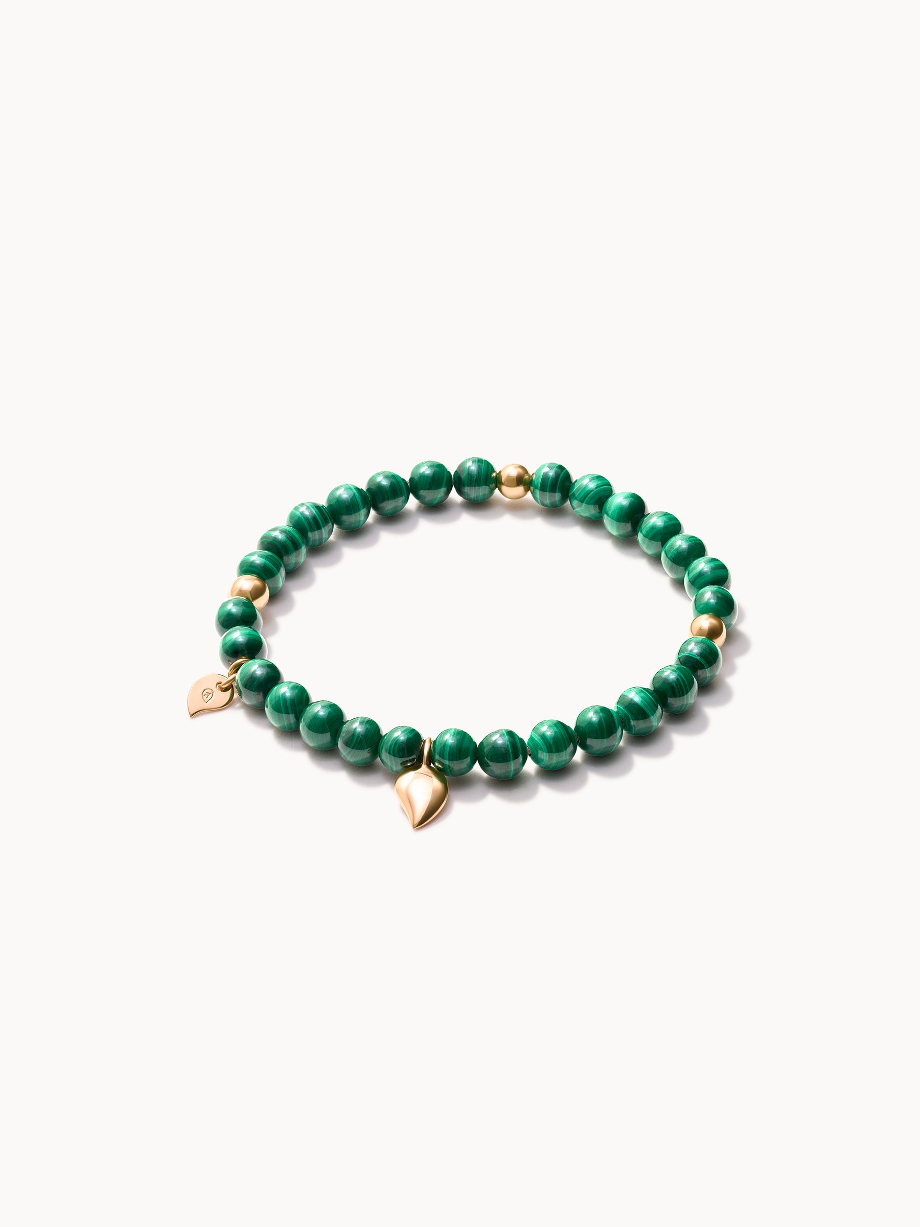 INDIA Medium Bracelet with 18K Gold Beads and Malachite, One Row