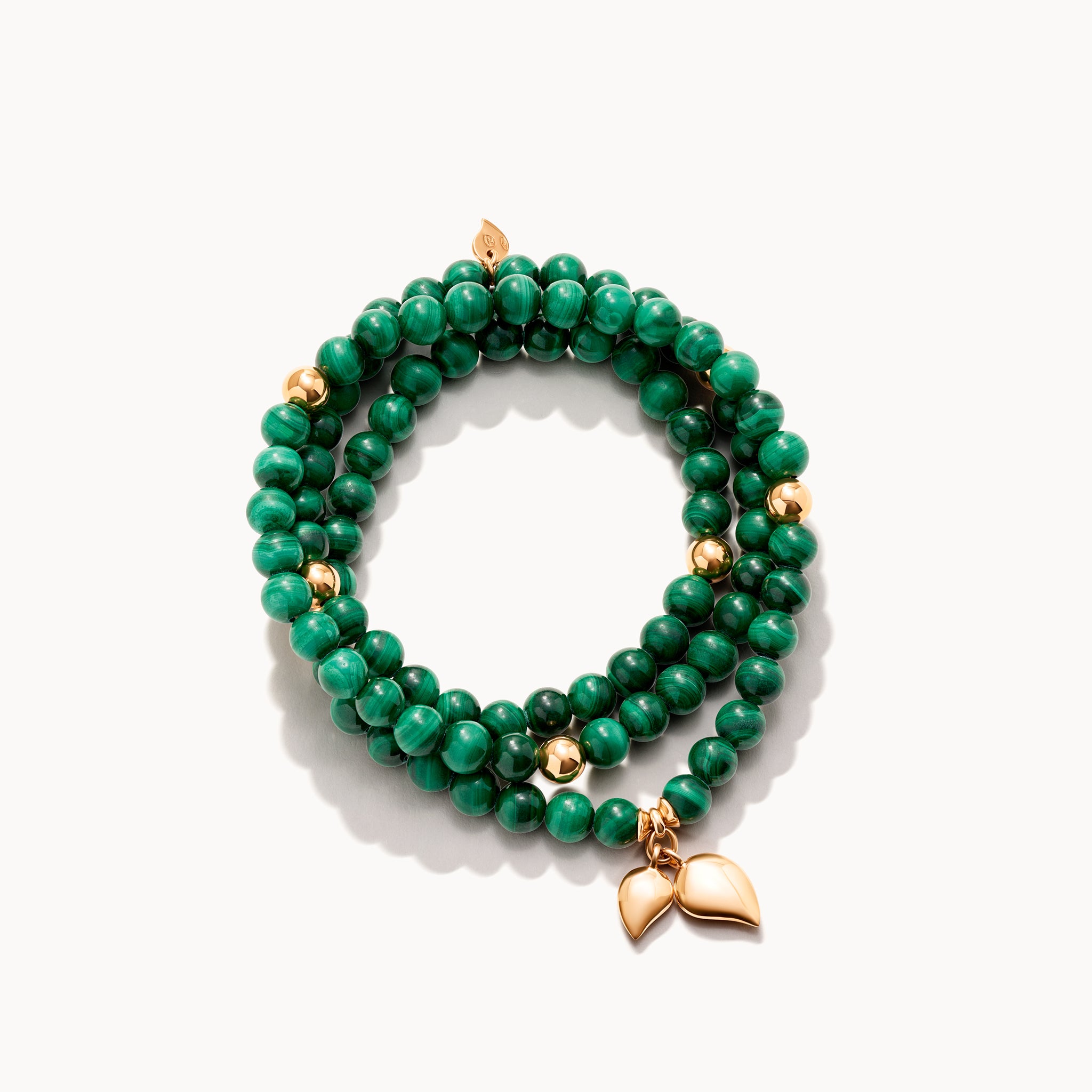 INDIA Medium Bracelet with 18K Gold Beads and Malachite, Three Rows