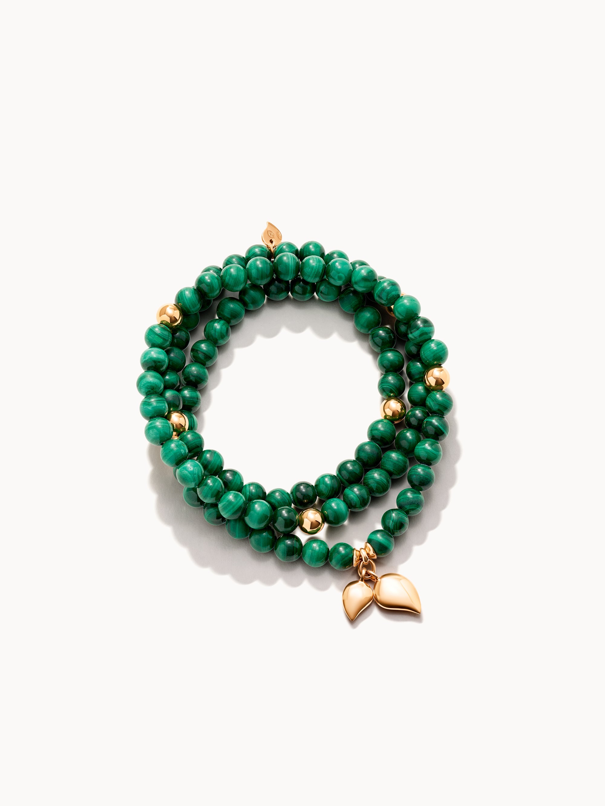 INDIA Medium Bracelet with 18K Gold Beads and Malachite, Three Rows