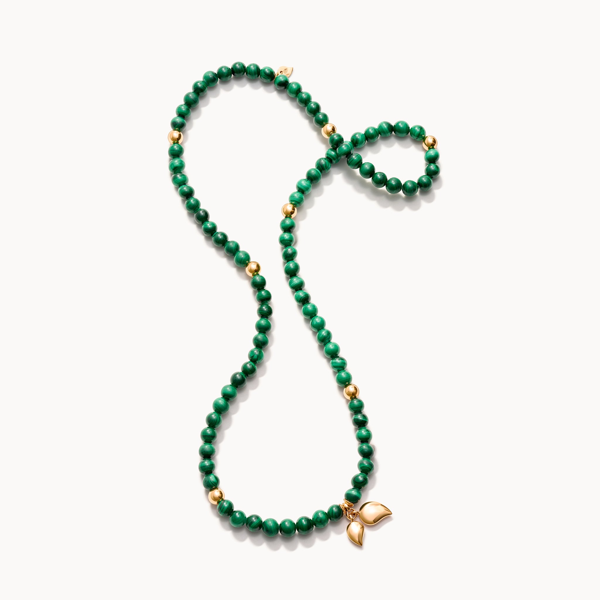 INDIA Medium Bracelet with 18K Gold Beads and Malachite, Three Rows