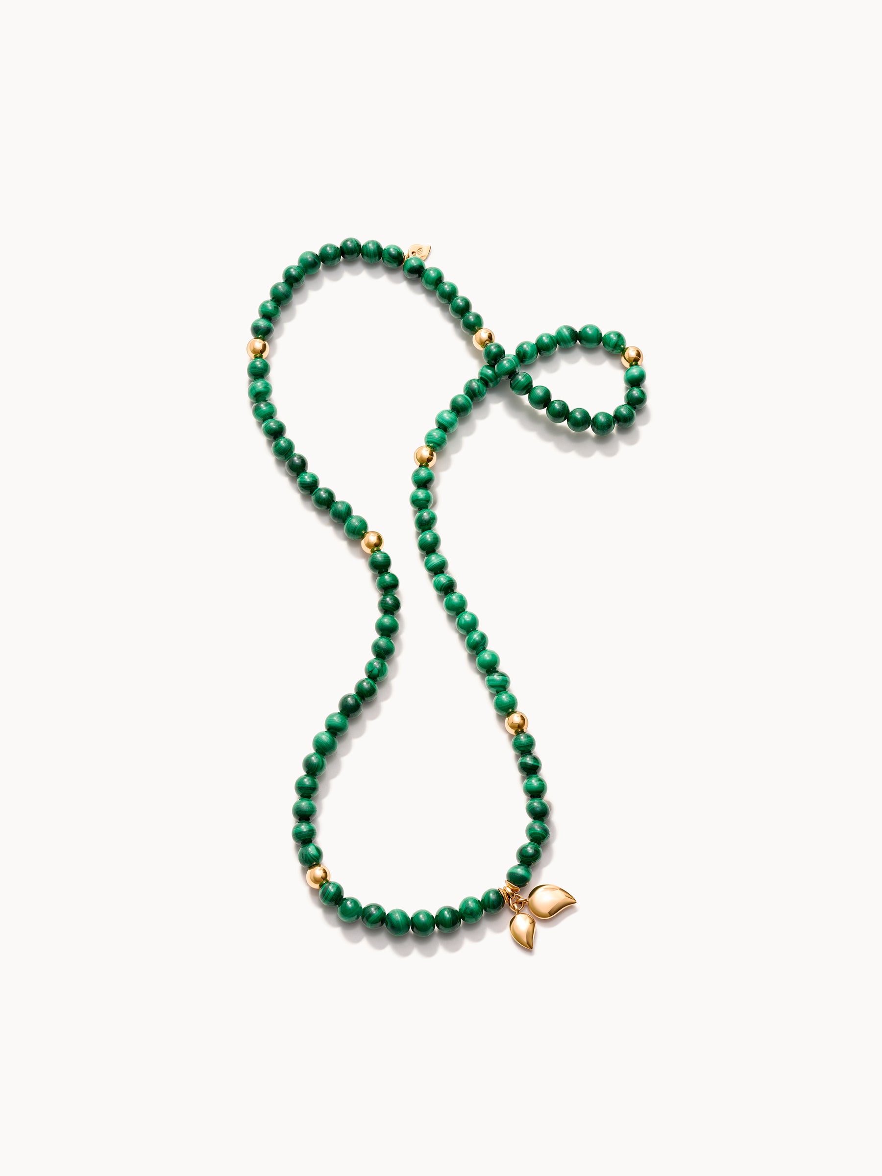 INDIA Medium Bracelet with 18K Gold Beads and Malachite, Three Rows