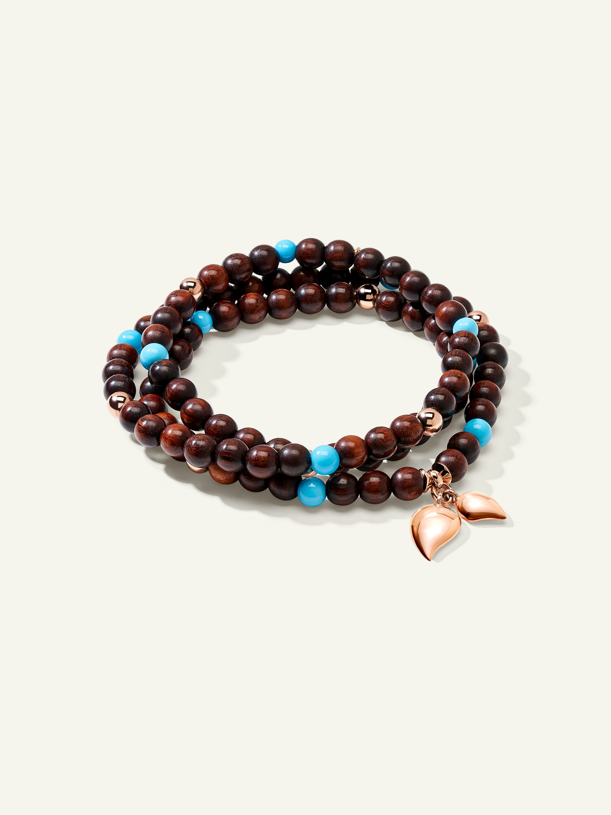 B-IND-SWTur-3-l-rg | INDIA Bracelet with Turquoise Beads and Snakewood, Three Rows