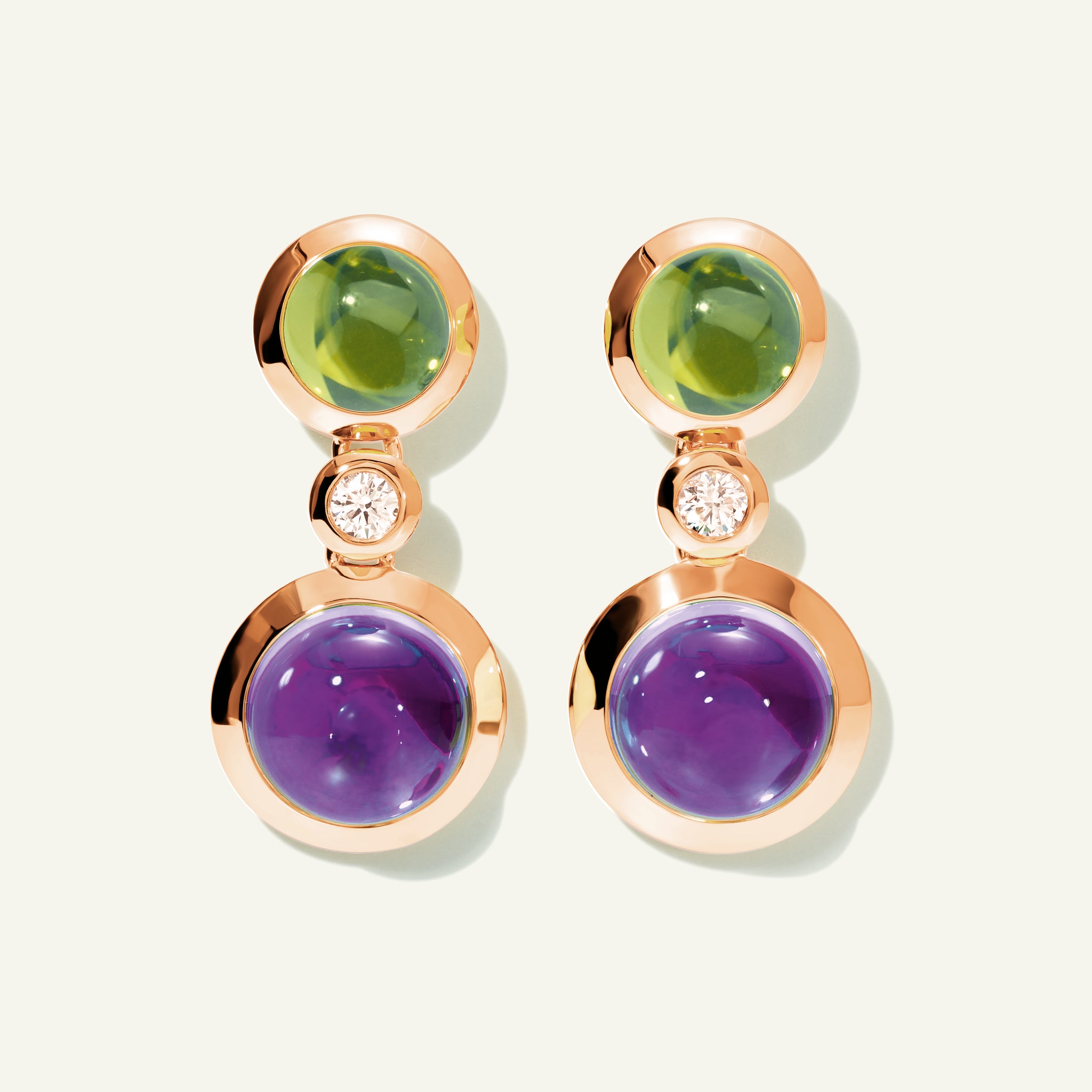 BOUTON 2 Cabochons Earrings in 'Aurora' with White Diamonds