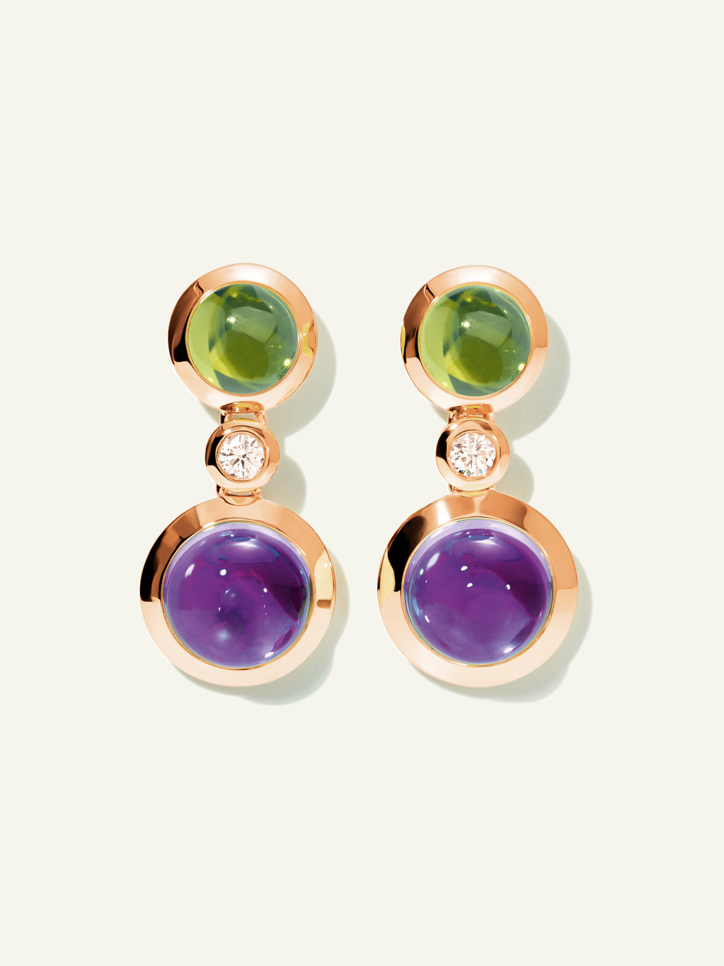 BOUTON 2 Cabochons Earrings in 'Aurora' with White Diamonds