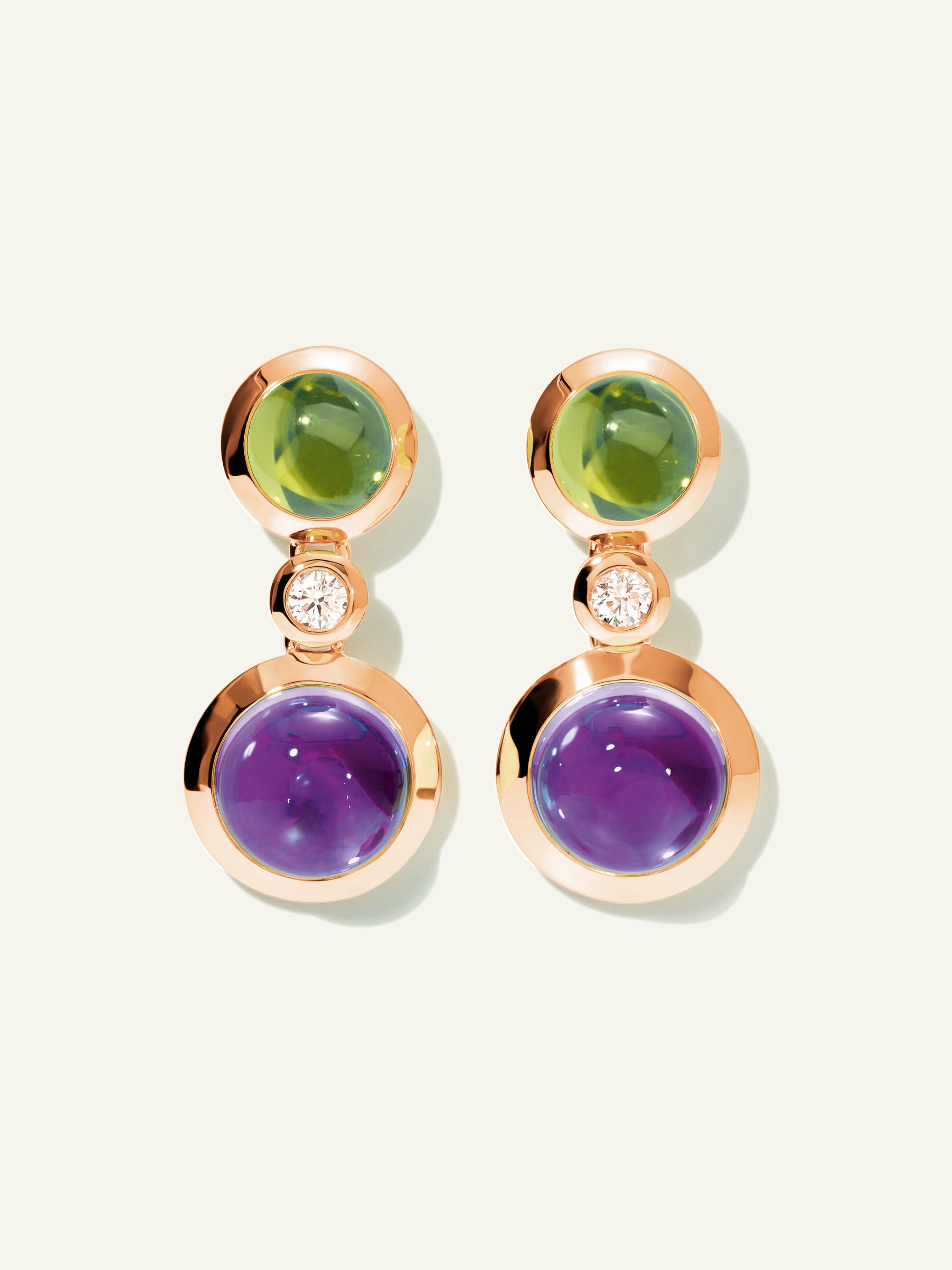 BOUTON 2 Cabochons Earrings in 'Aurora' with White Diamonds