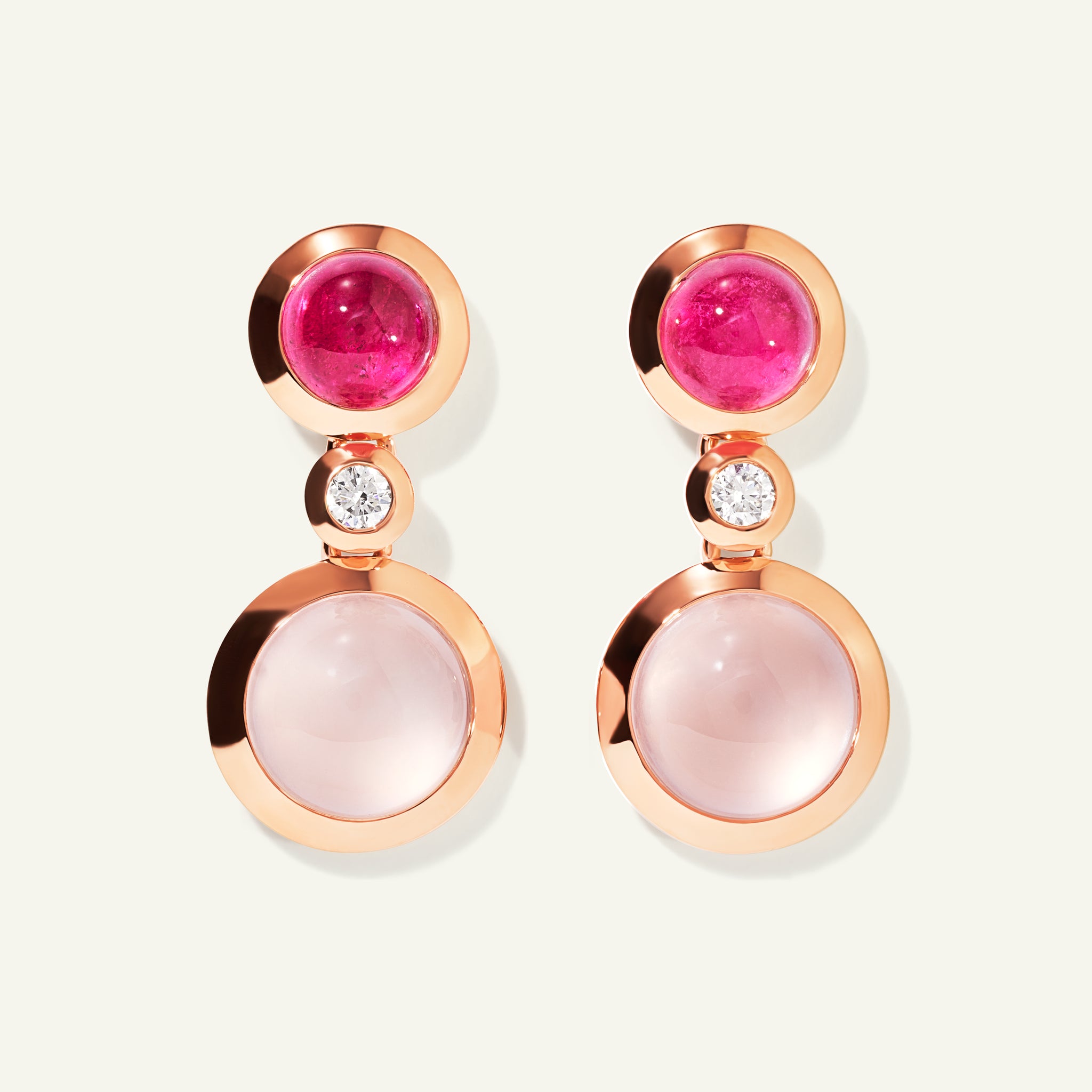 BOUTON 2 Cabochons Earrings in 'Blush' with White Diamonds