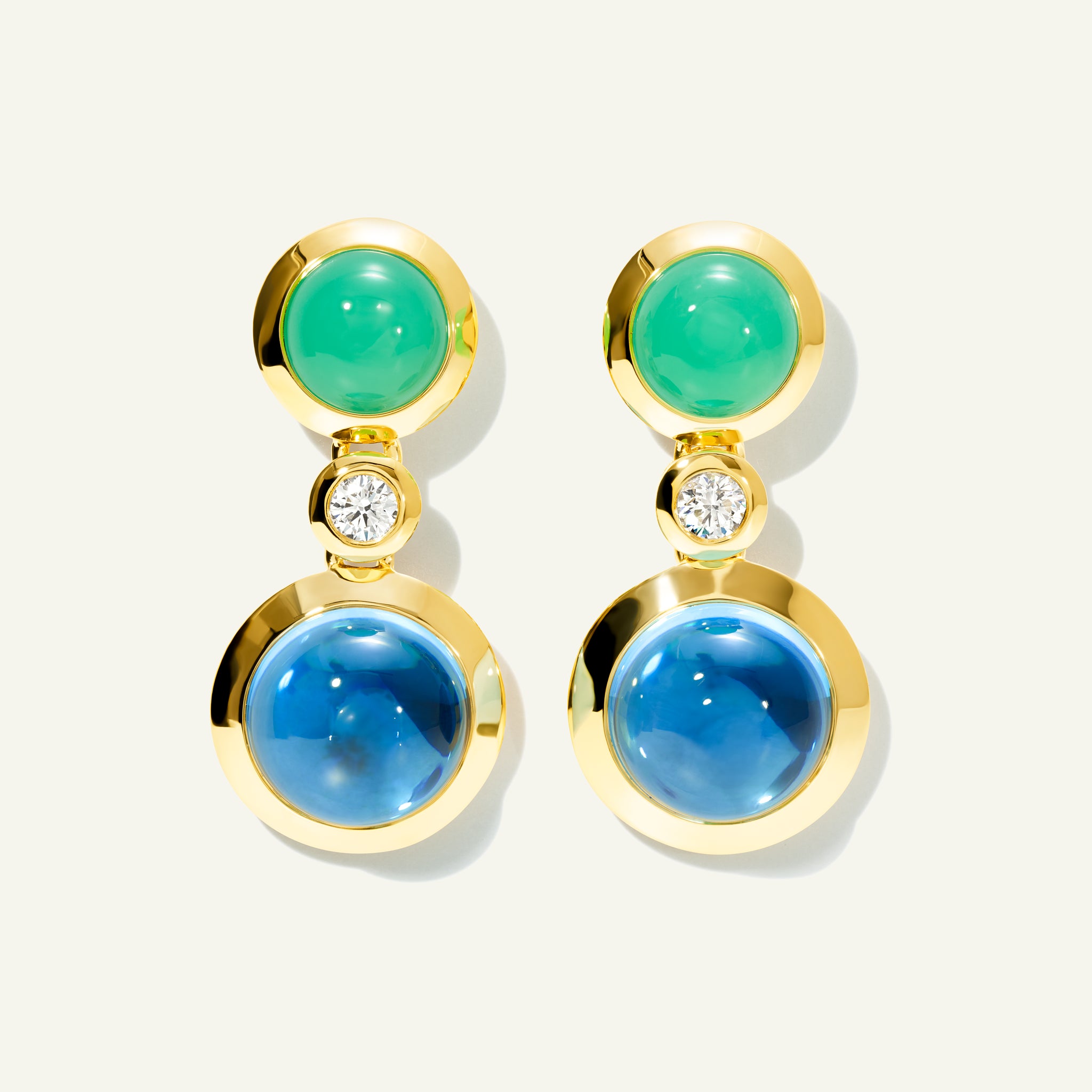 BOUTON 2 Cabochons Earrings in 'Lagoon' with White Diamonds