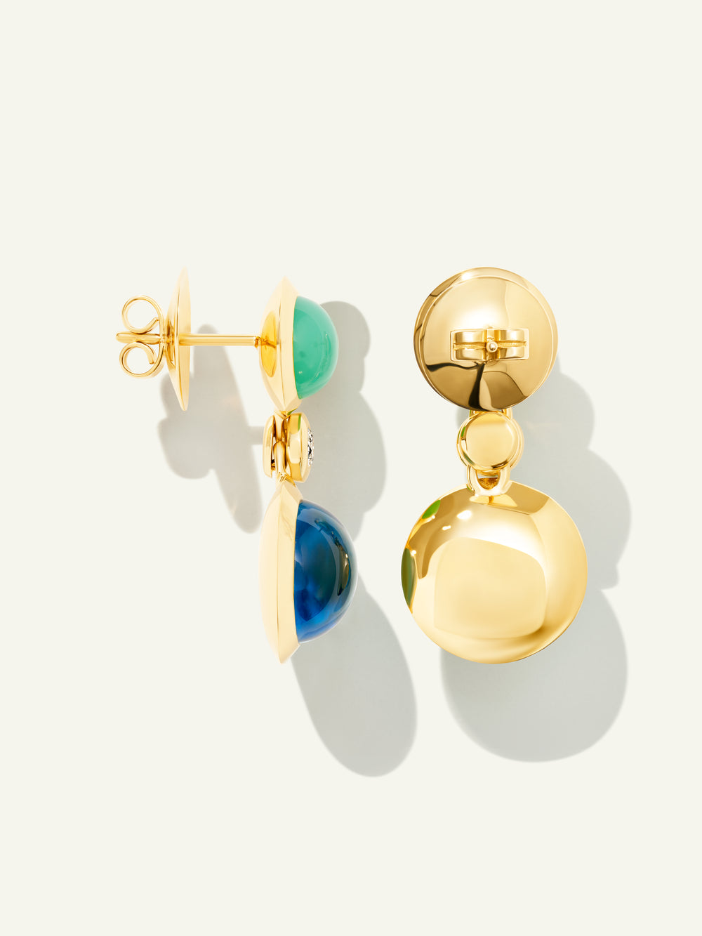 BOUTON 2 Cabochons Ohrringe in 'Lagoon' mit Diamanten