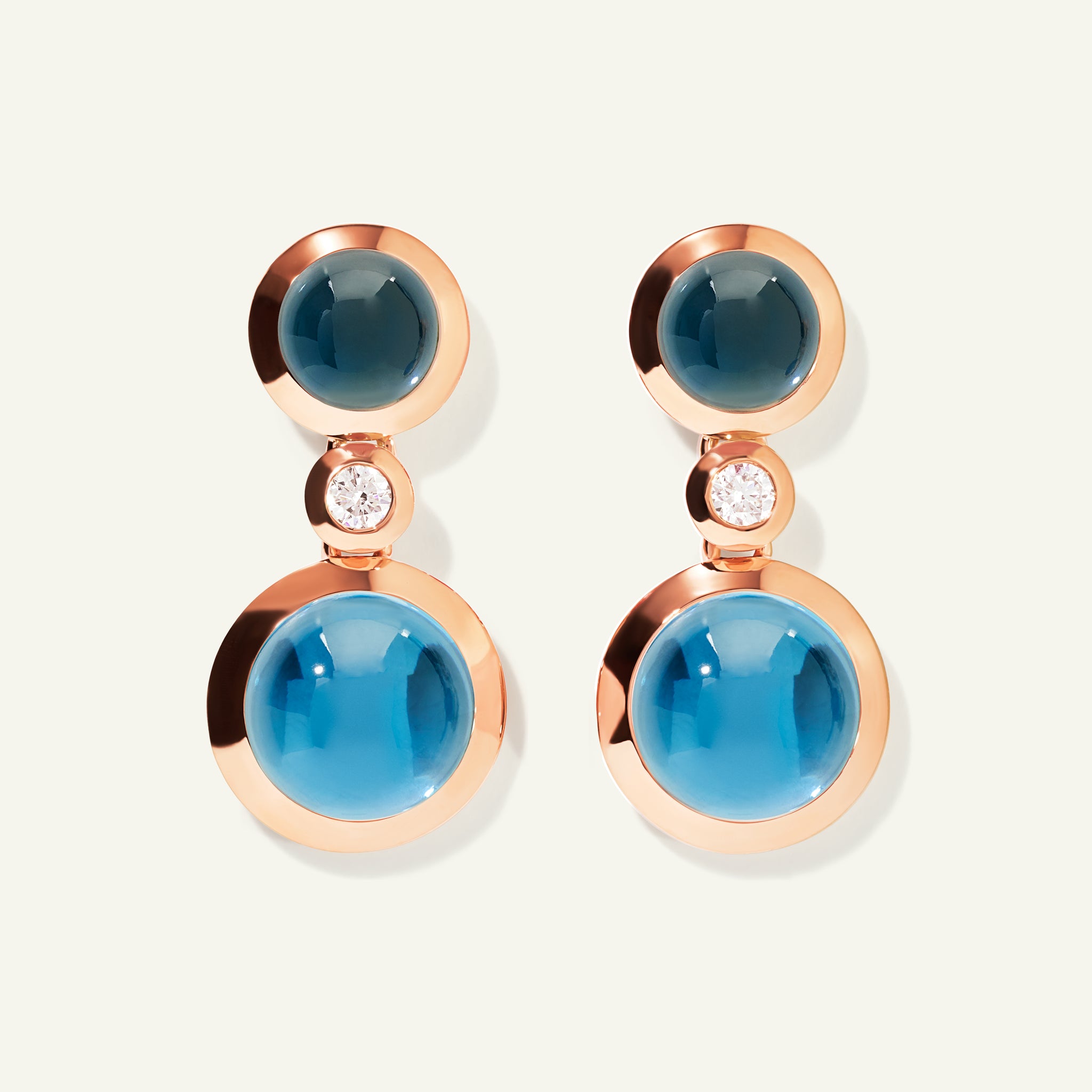 BOUTON 2 Cabochons Earrings in 'Sky' and White Diamonds