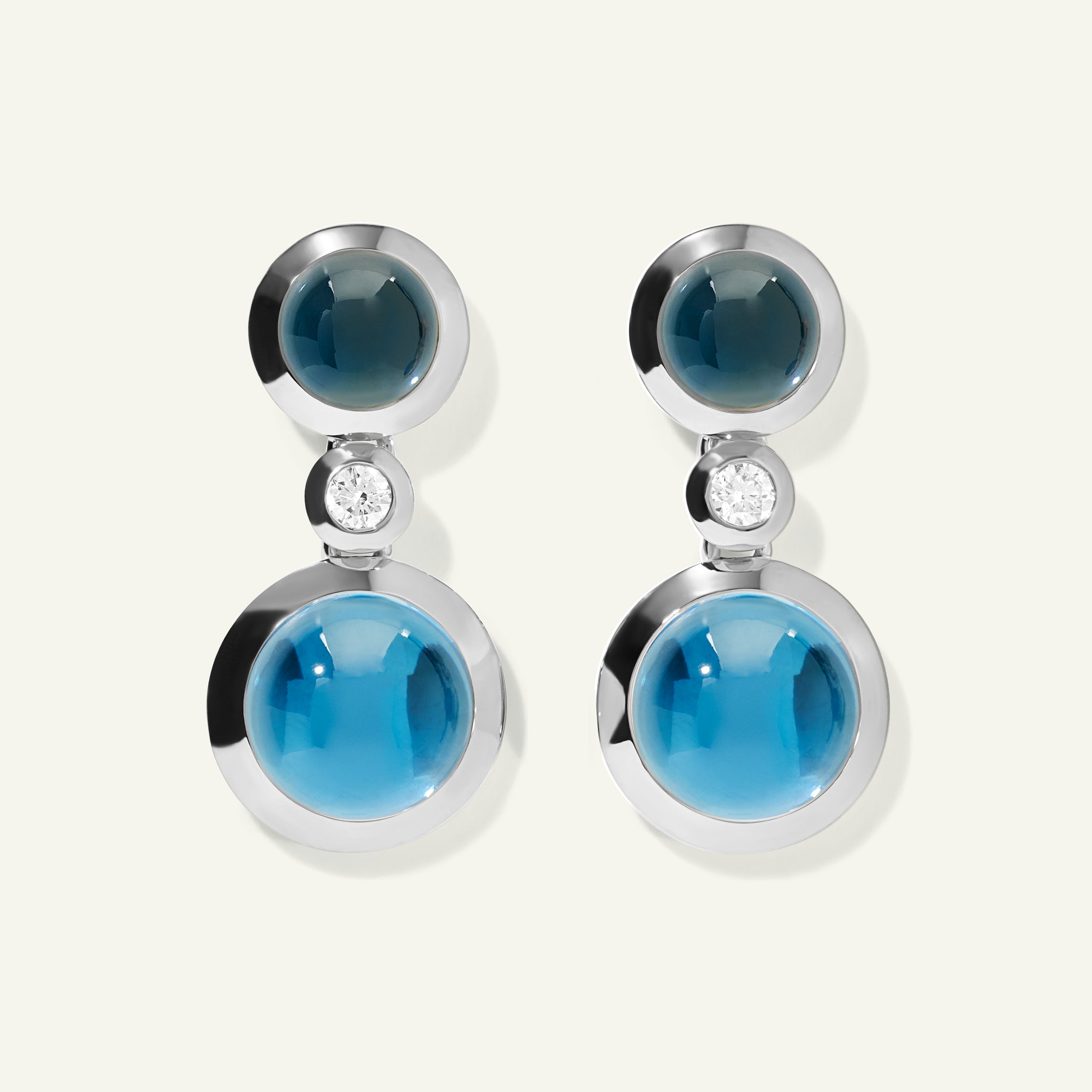 BOUTON 2 Cabochons Earrings in 'Sky' and White Diamonds