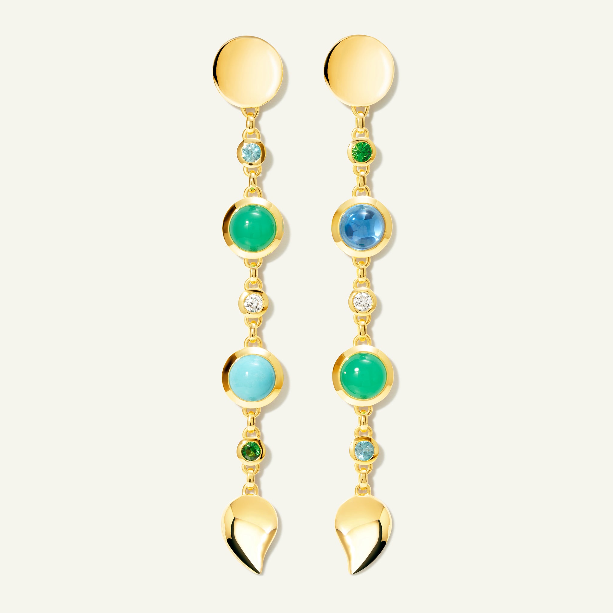 BOUTON Long Ohrringe in 'Lagoon' mit verschiedenen Edelsteinen