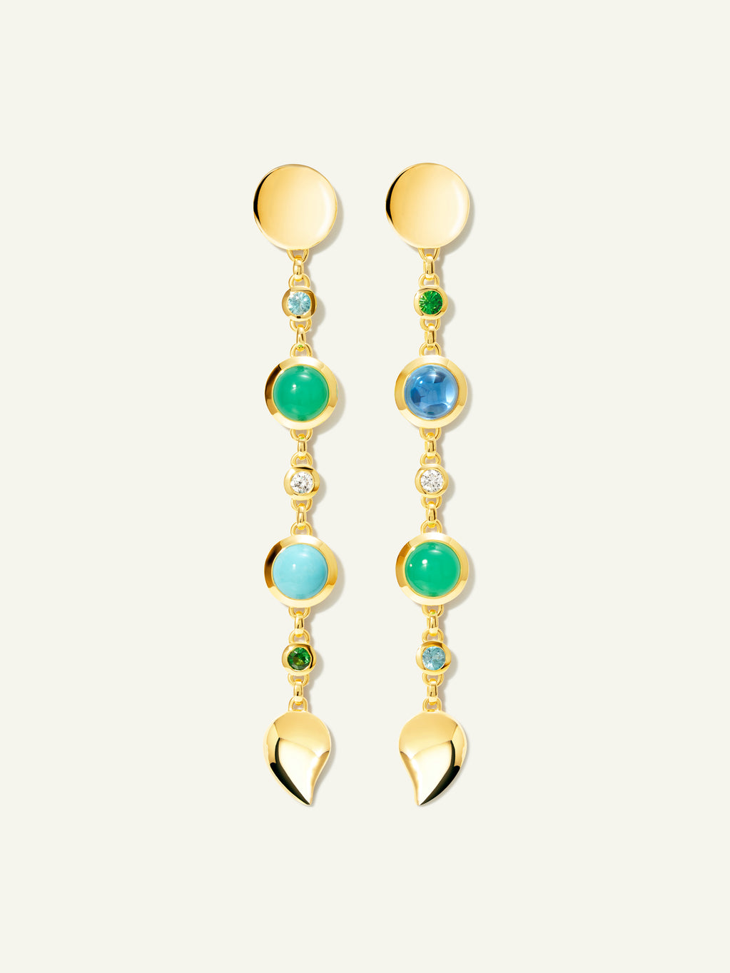 BOUTON Long Ohrringe in 'Lagoon' mit verschiedenen Edelsteinen