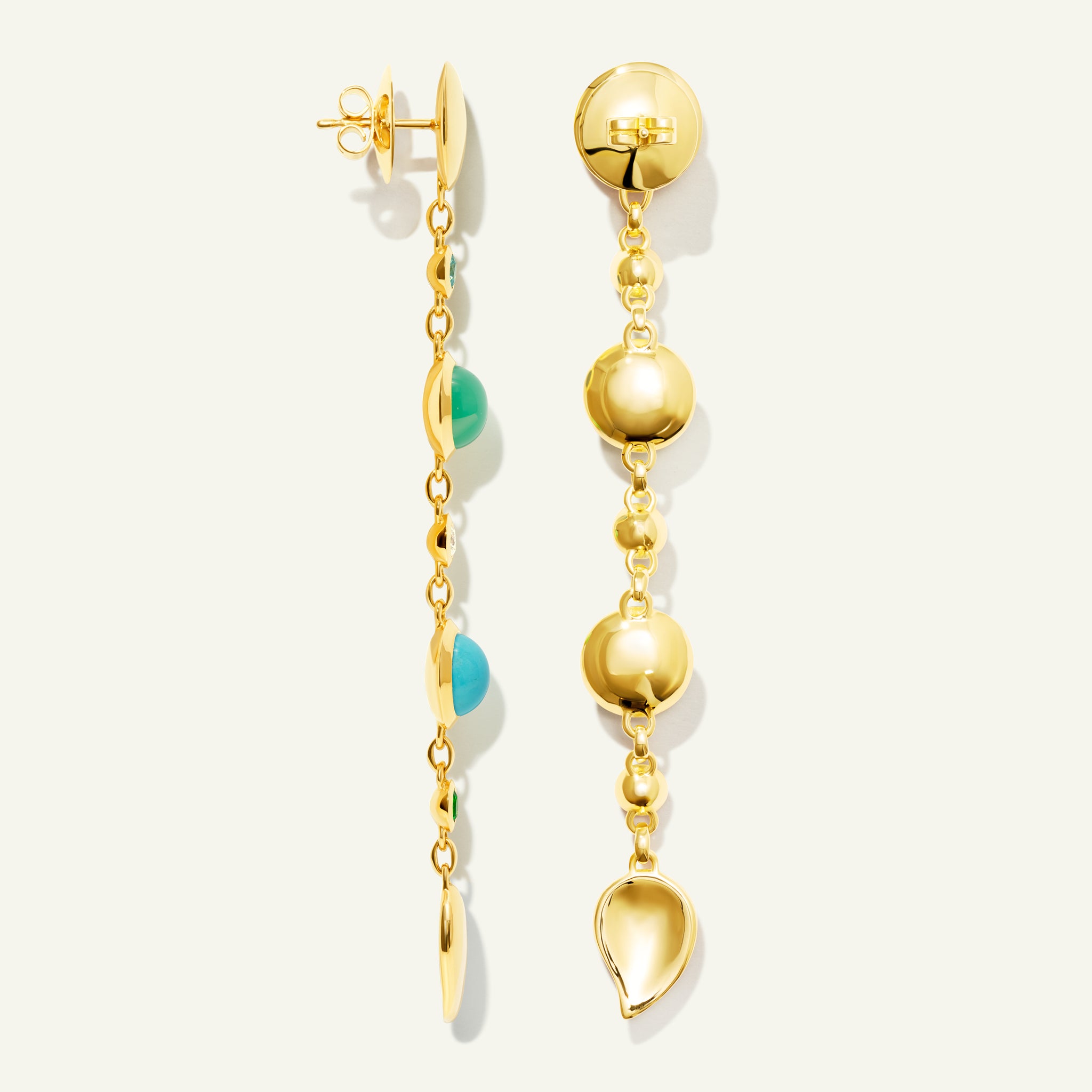 BOUTON Long Ohrringe in 'Lagoon' mit verschiedenen Edelsteinen