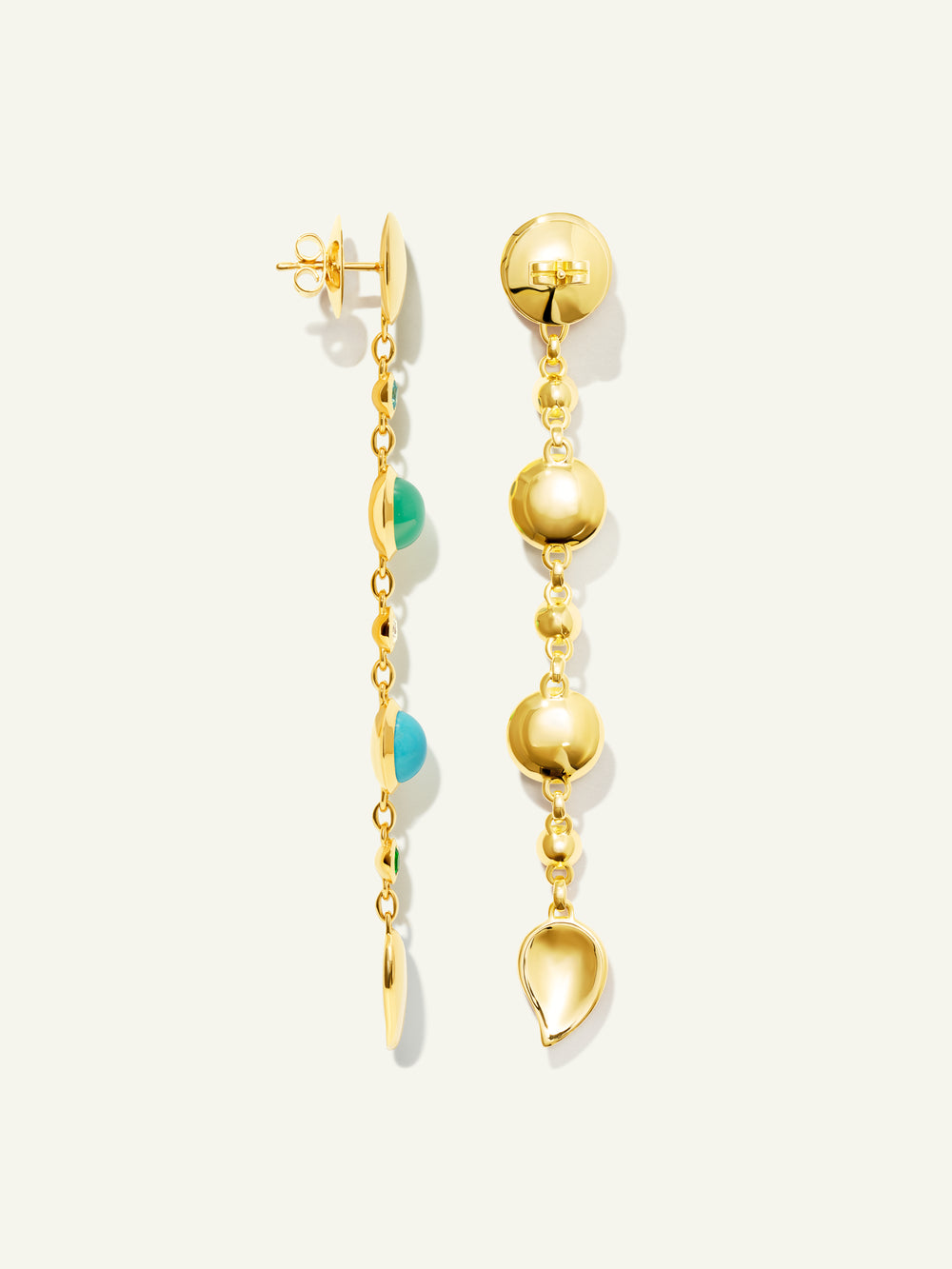 BOUTON Long Ohrringe in 'Lagoon' mit verschiedenen Edelsteinen