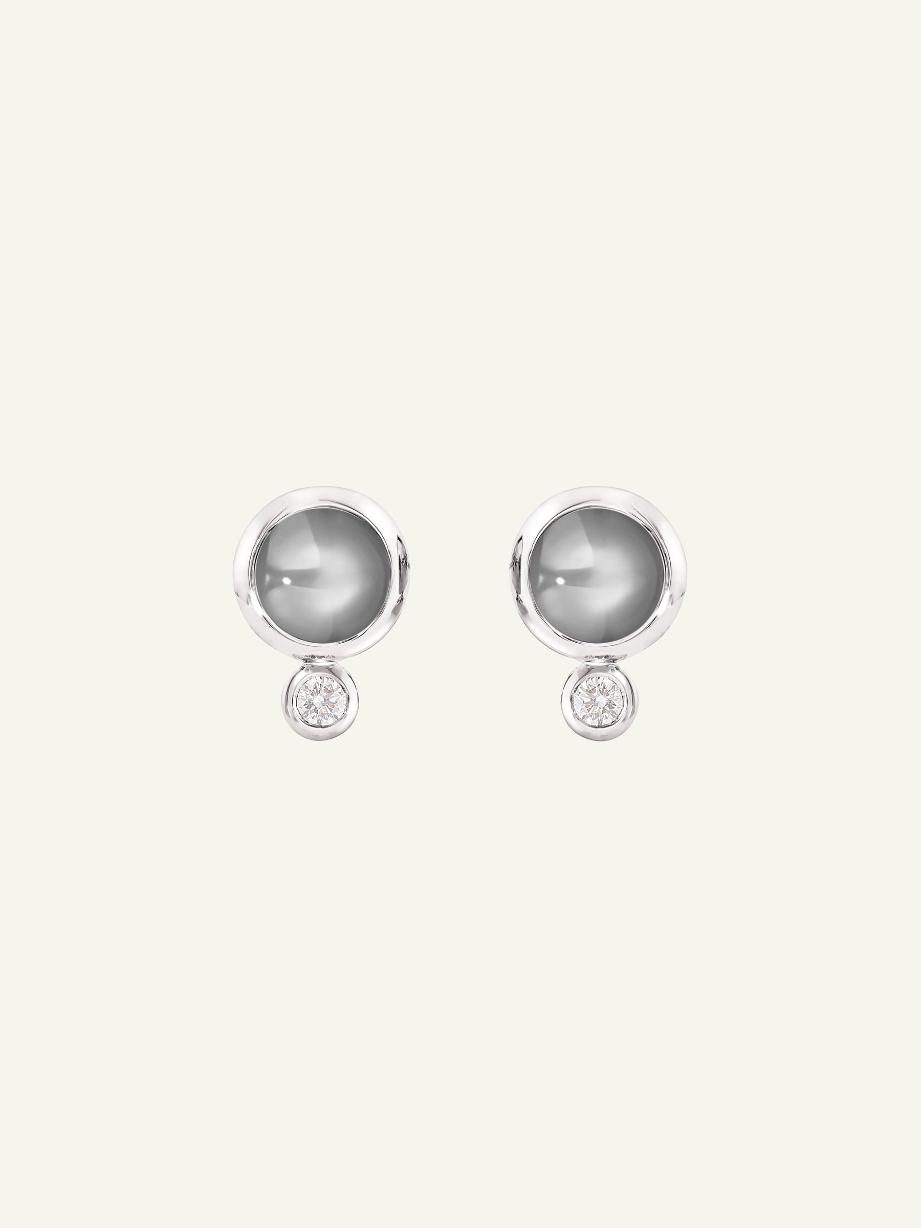 BOUTON Earrings with Grey Moonstone and White Diamonds