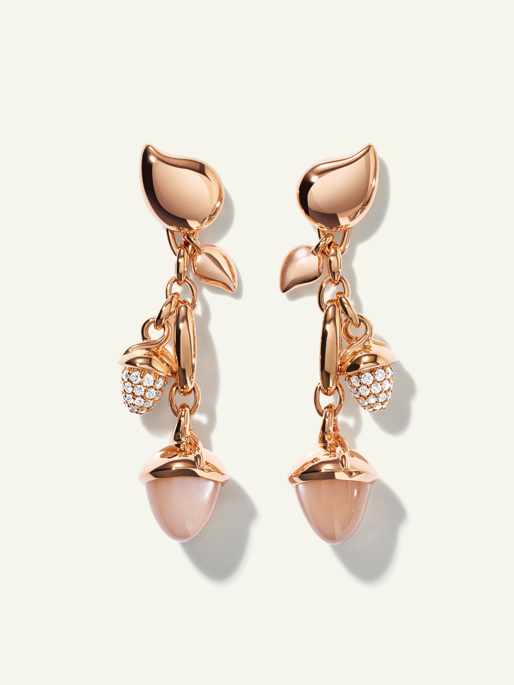 MIKADO Dangling 2 Acorn Earrings in 'Camel' with Diamond Pavé