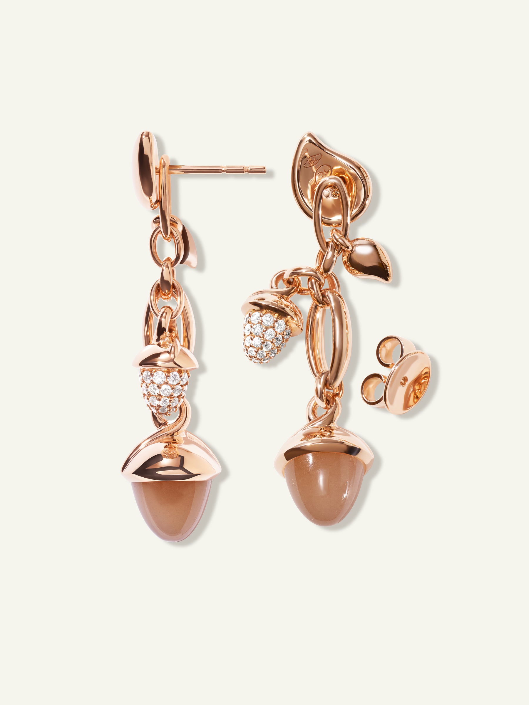 MIKADO Dangling 2 Acorn Earrings in 'Camel' with Diamond Pavé