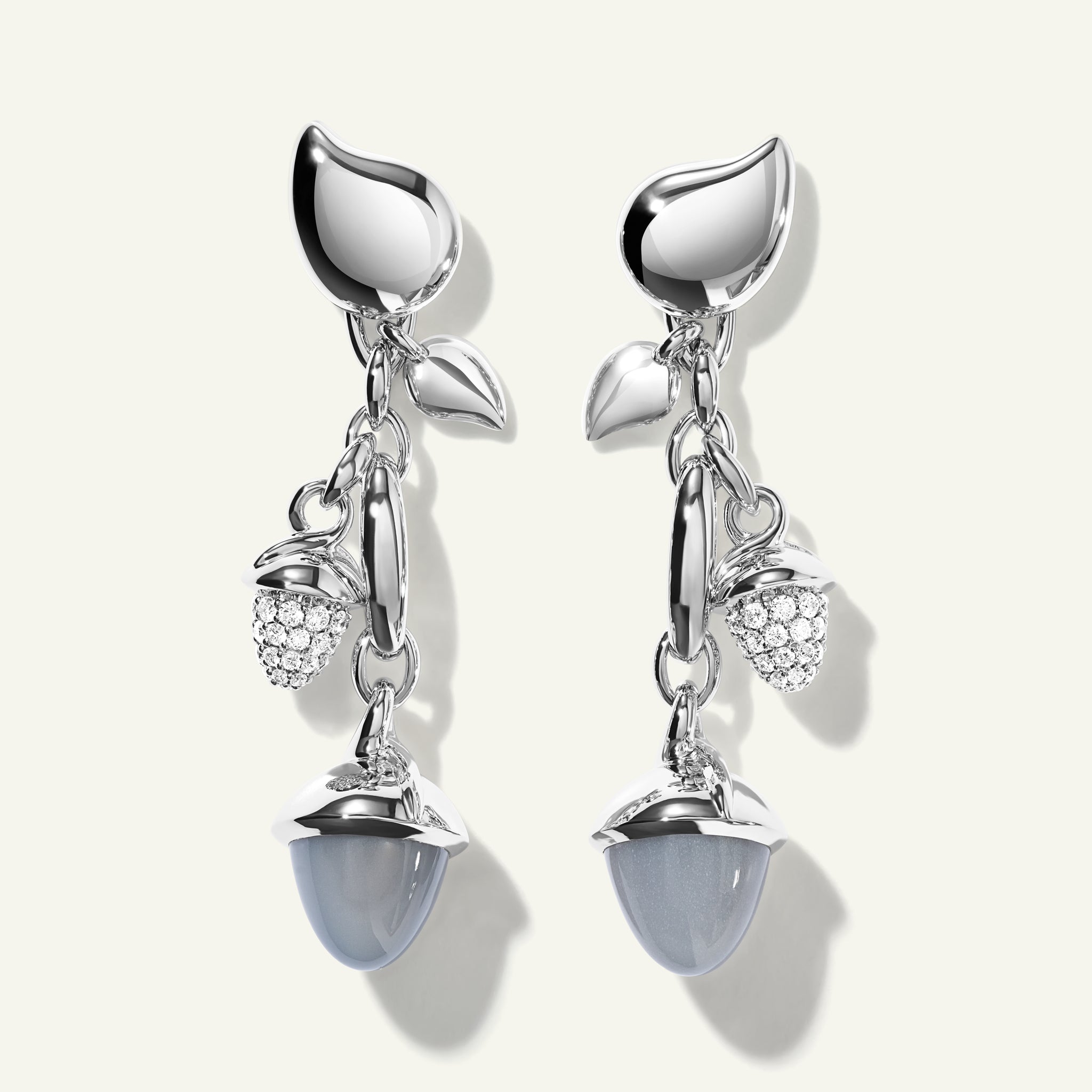 MIKADO Dangling 2 Acorn Earrings in 'Cashmere' with Diamond Pavé