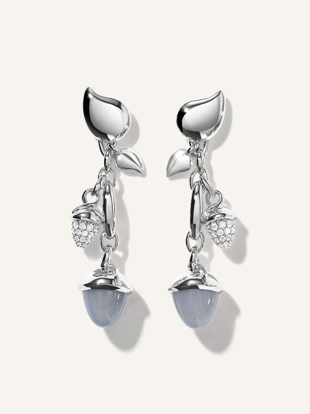 MIKADO Dangling 2 Acorn Earrings in 'Cashmere' with Diamond Pavé