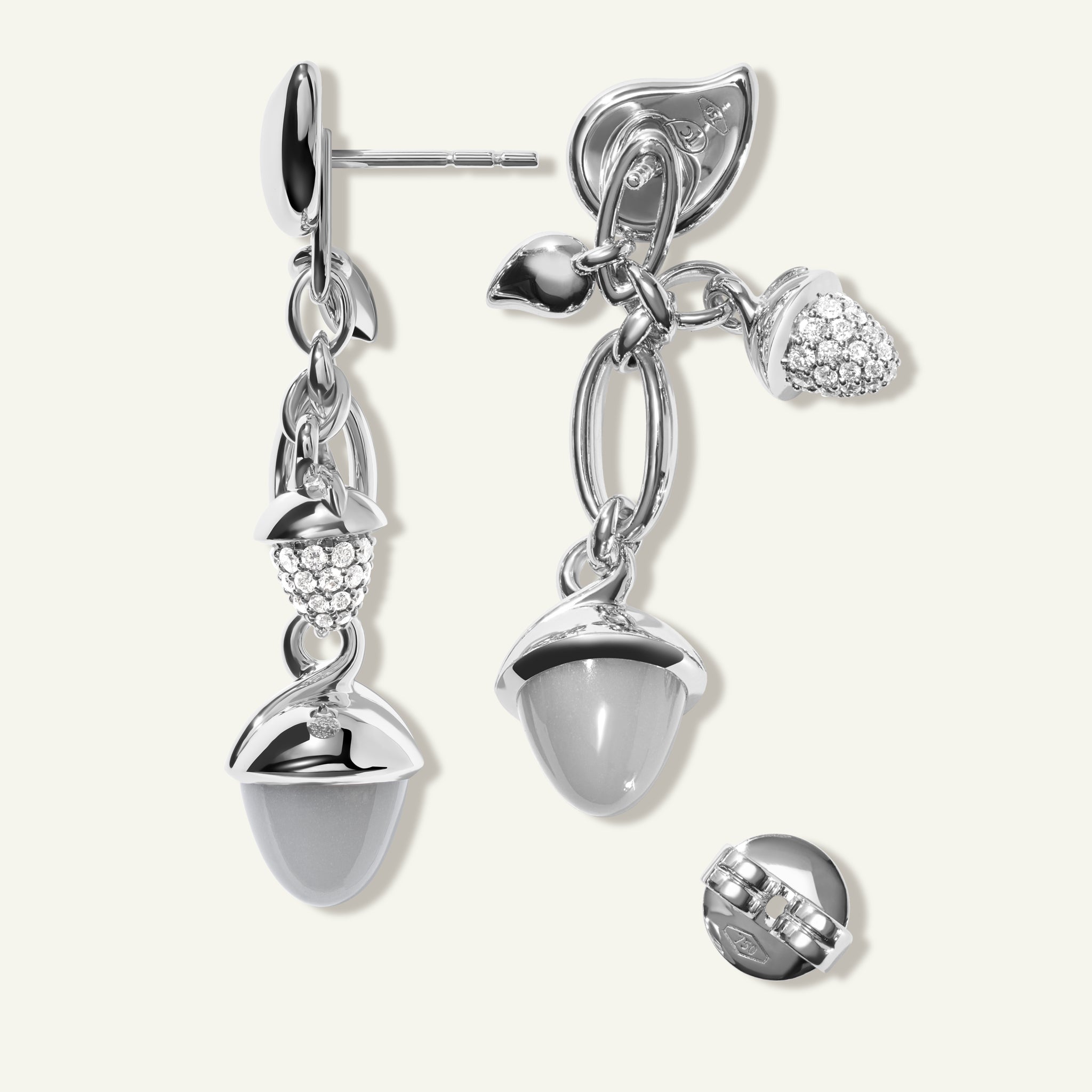 MIKADO Dangling 2 Acorn Earrings in 'Cashmere' with Diamond Pavé