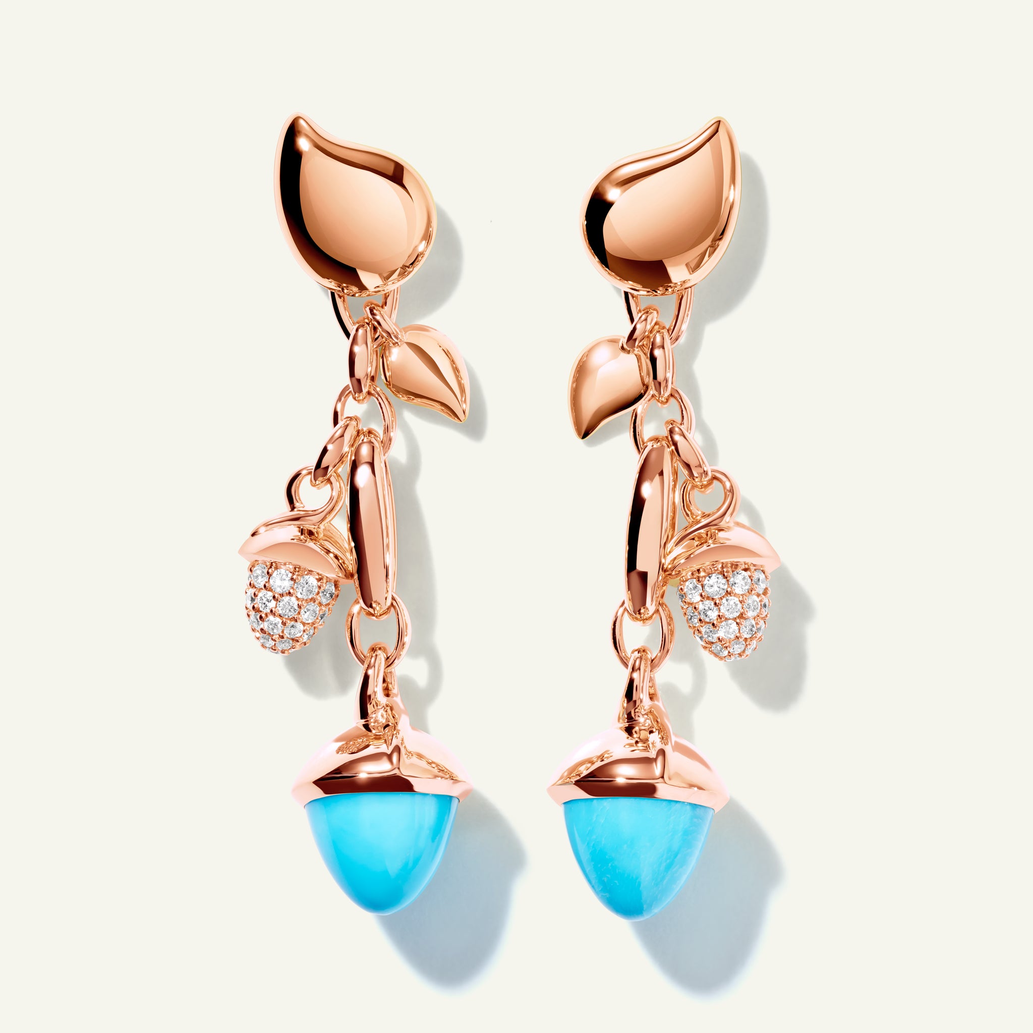 MIKADO Dangling 2 Acorn Ohrringe in 'Turquoise' mit Diamond Pavé