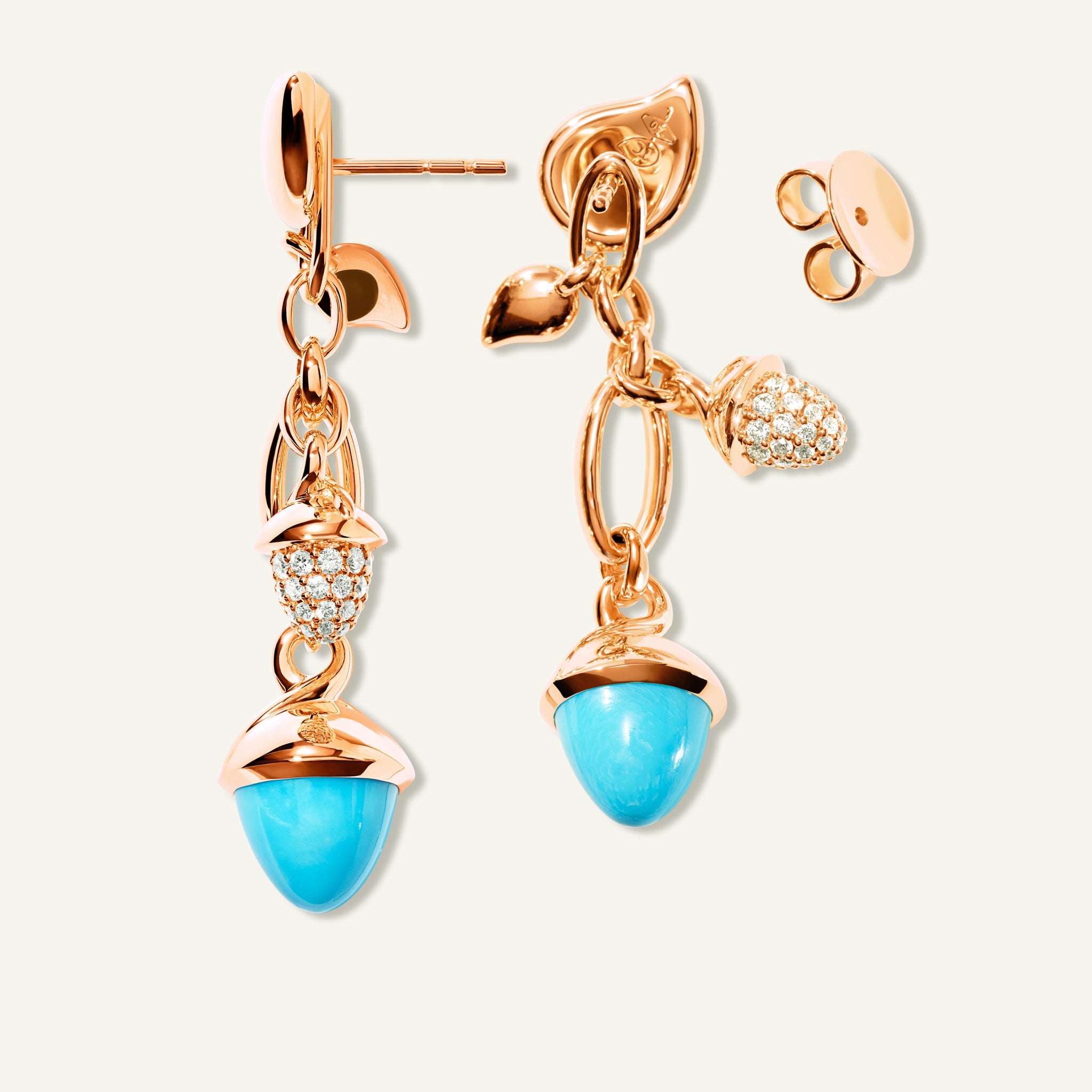 MIKADO Dangling 2 Acorn Ohrringe in 'Turquoise' mit Diamond Pavé