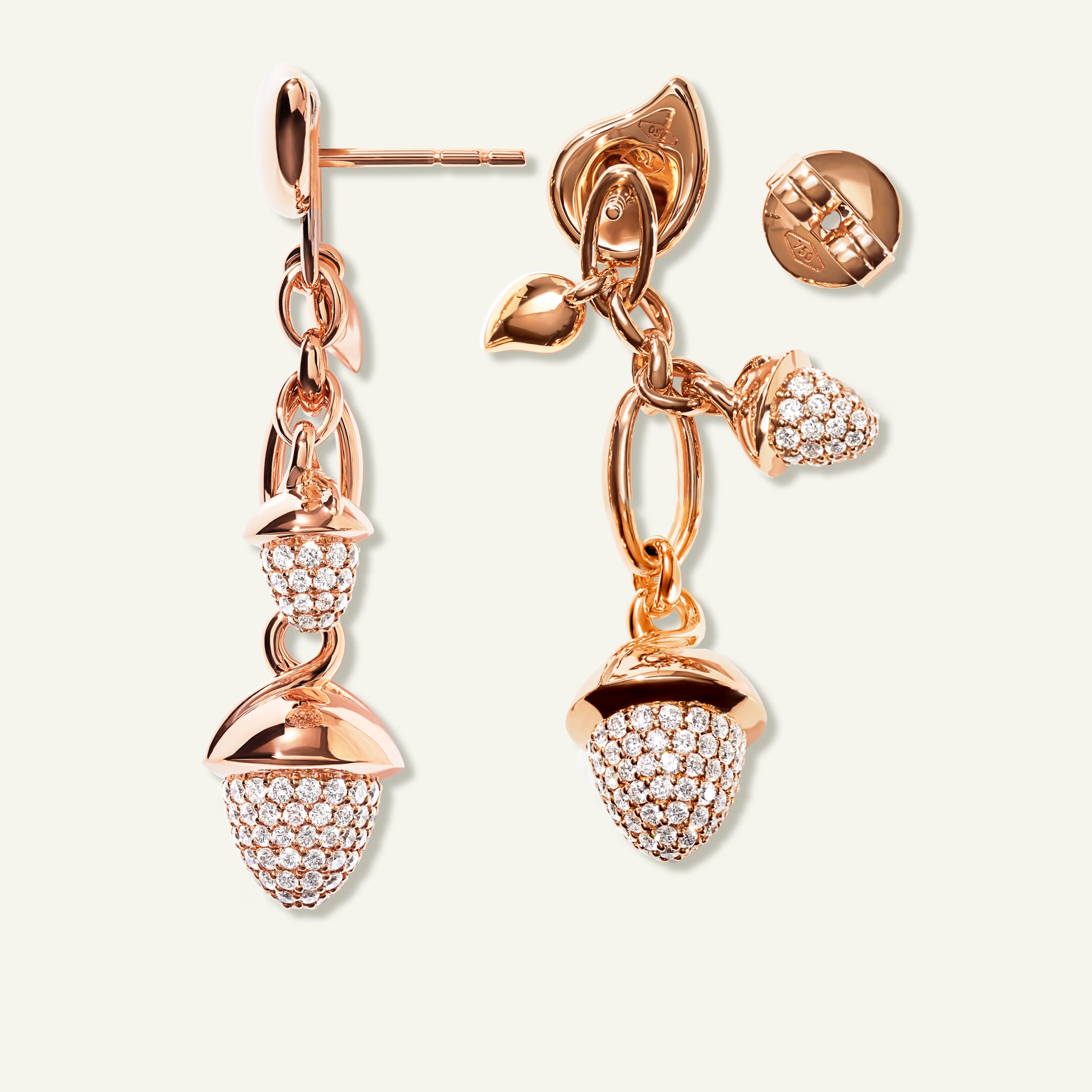 MIKADO Dangling 2 Acorn Ohrringe mit Diamant Pavé