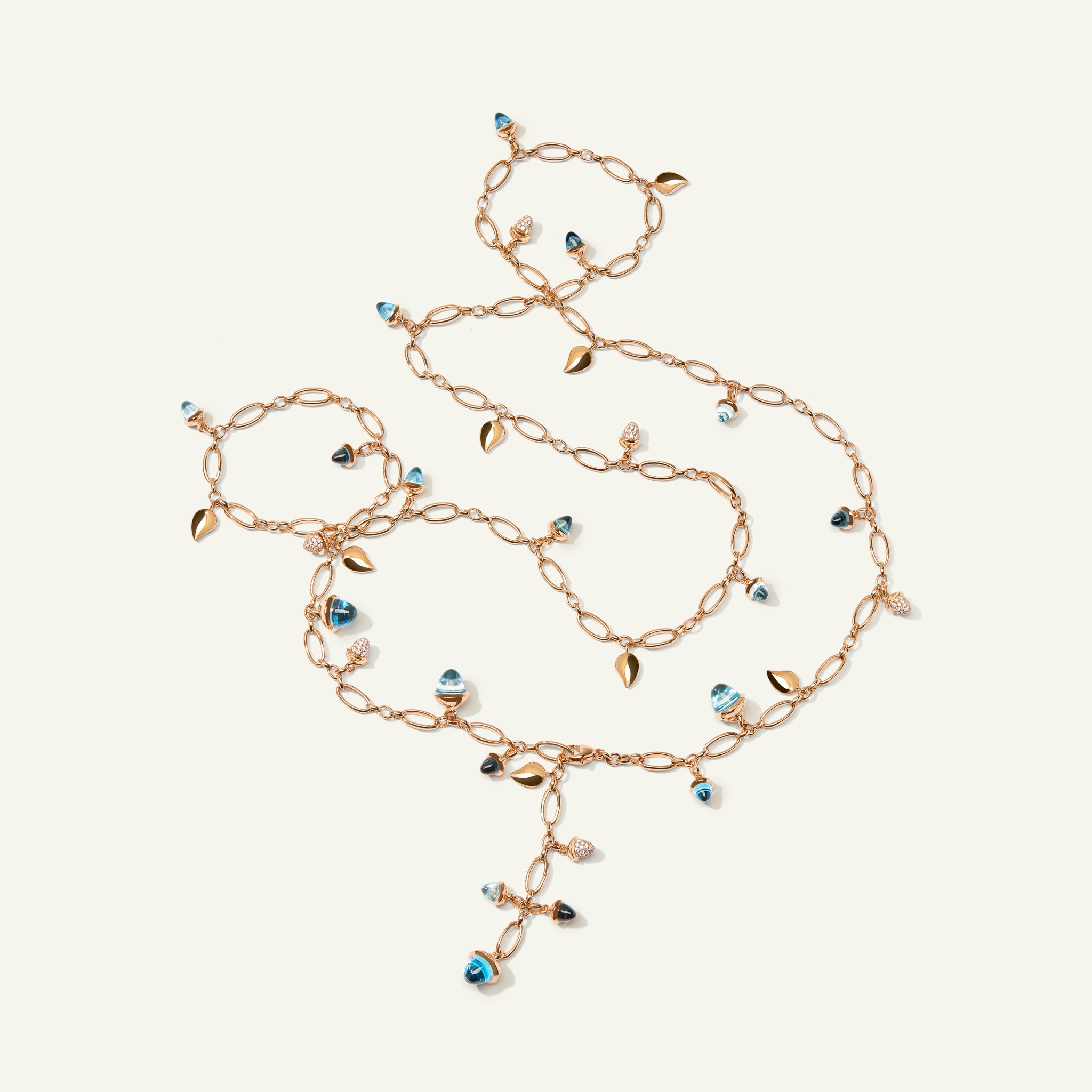 MIKADO Necklace, 100 cm in 'Sky' with Diamond Pavé