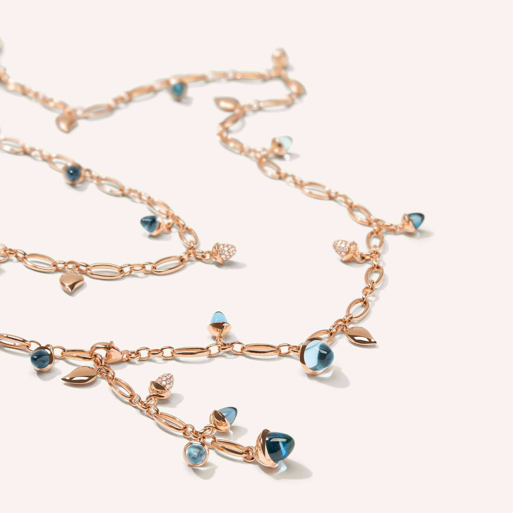 MIKADO Necklace, 100 cm in 'Sky' with Diamond Pavé