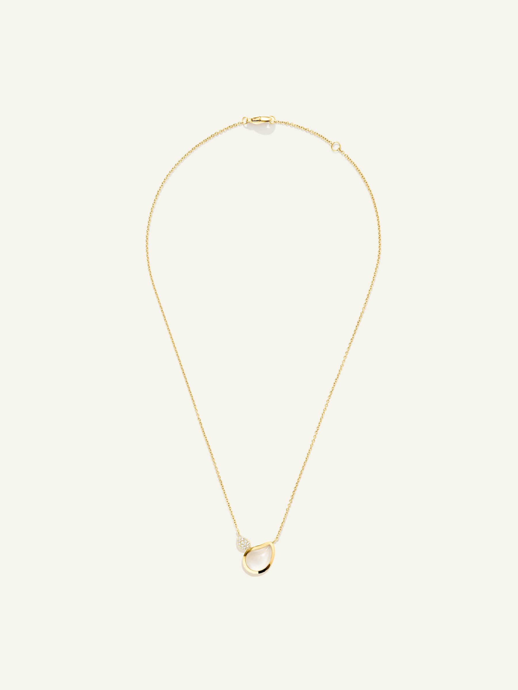Necklace SIGNATURE 2 Drops Moonstone sand/white / Diamond Pavé