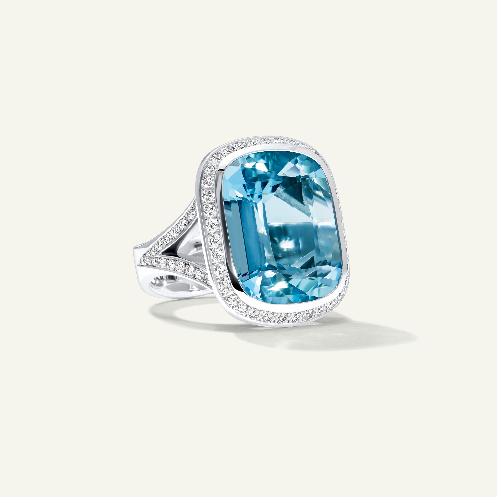 CUSHION Ring with Aquamarine and Diamond Pavé