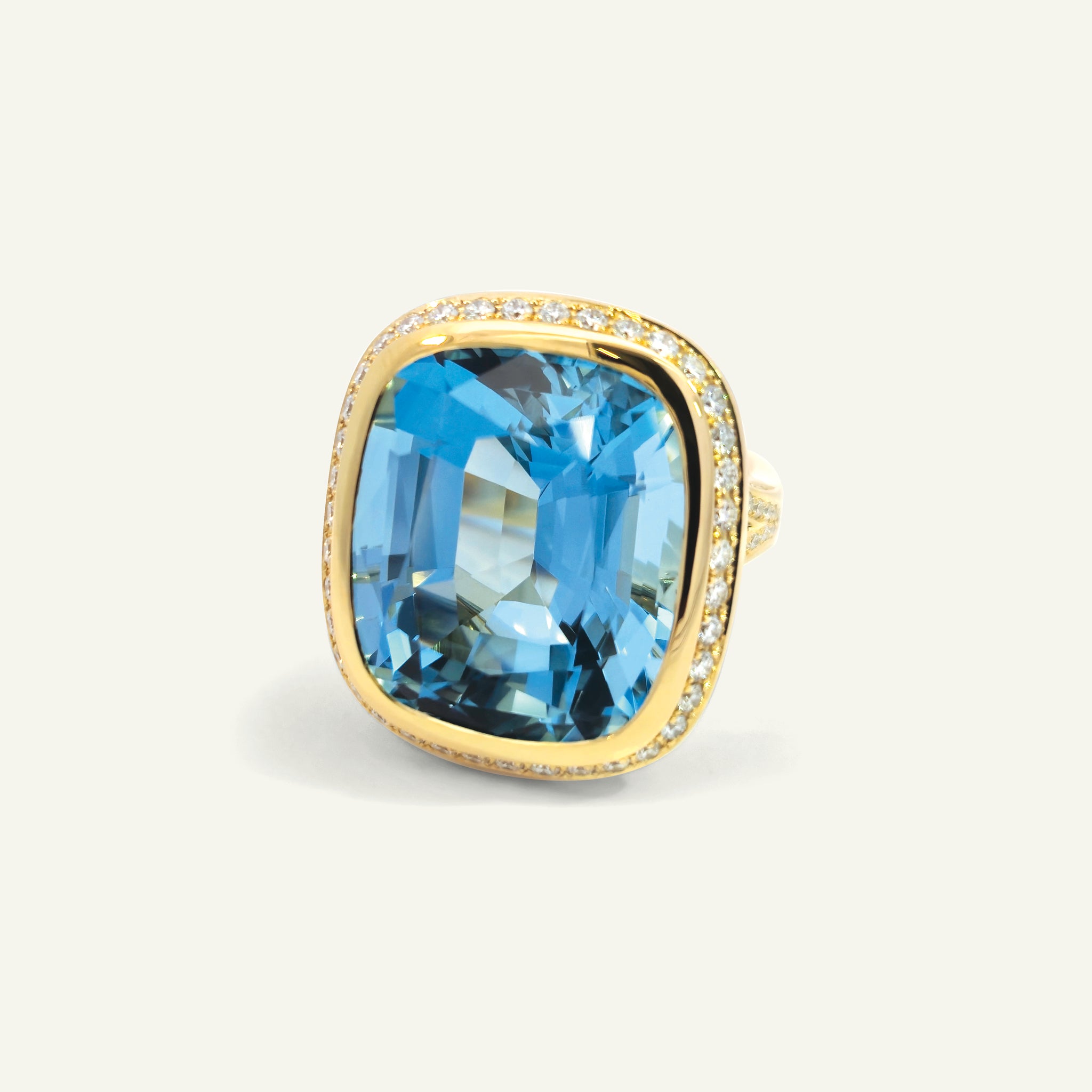 CUSHION Ring with Aquamarine and Diamond Pavé