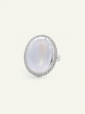 CUSHION Ring with Rainbow Moonstone and Diamond Pavé