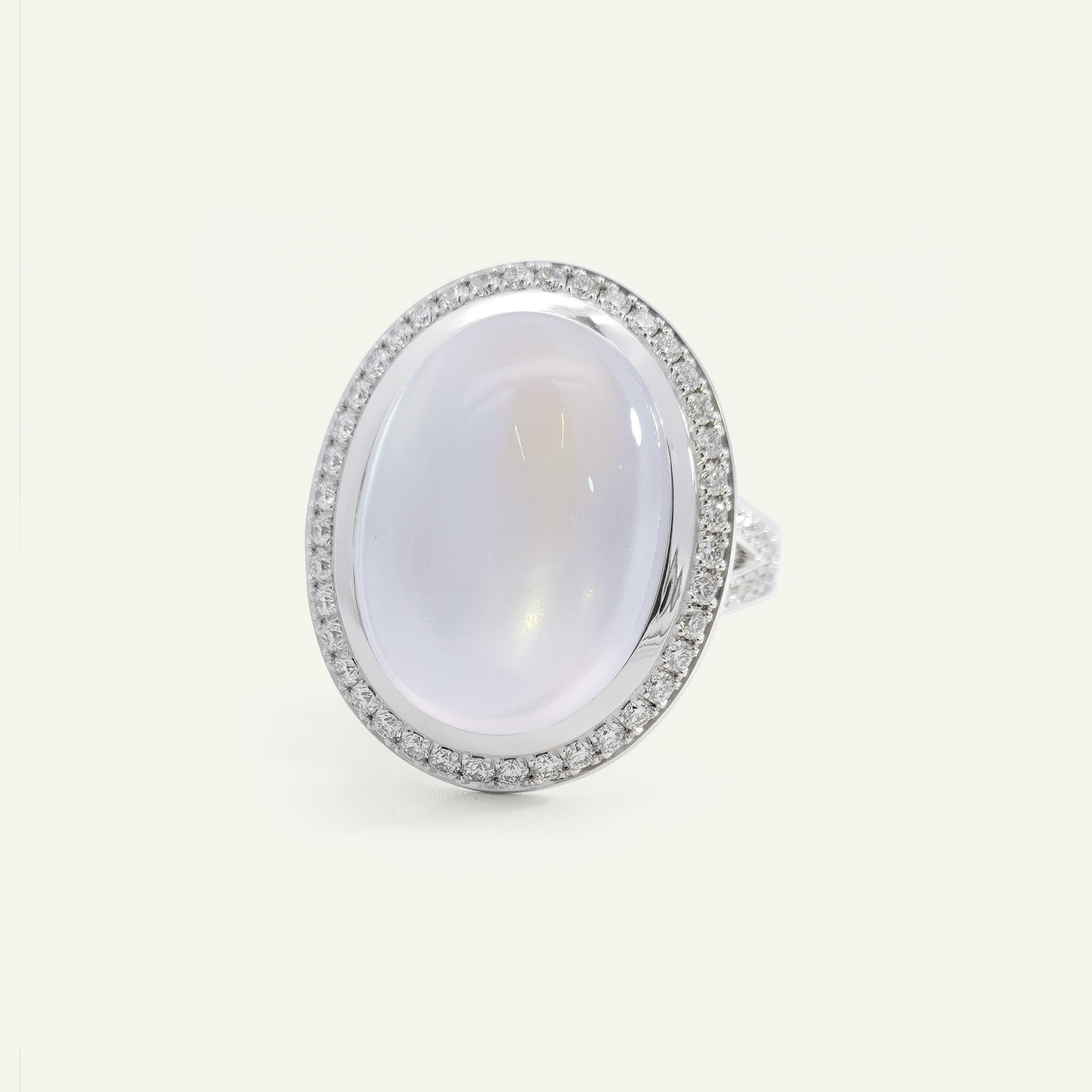 CUSHION Ring with Rainbow Moonstone and Diamond Pavé