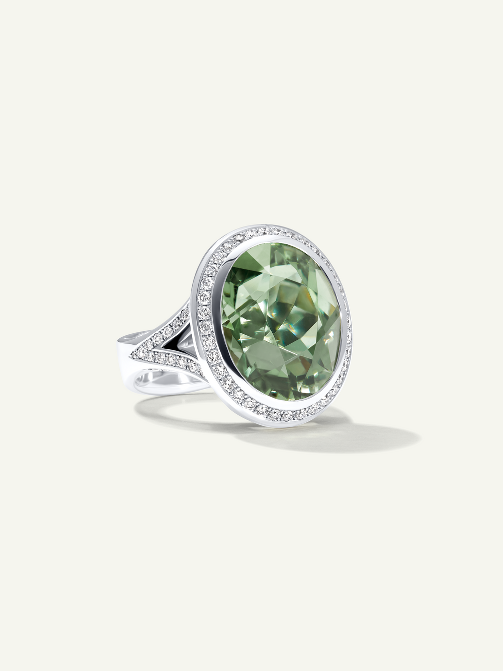 CUSHION Ring with Green Tourmaline and Diamond Pavé