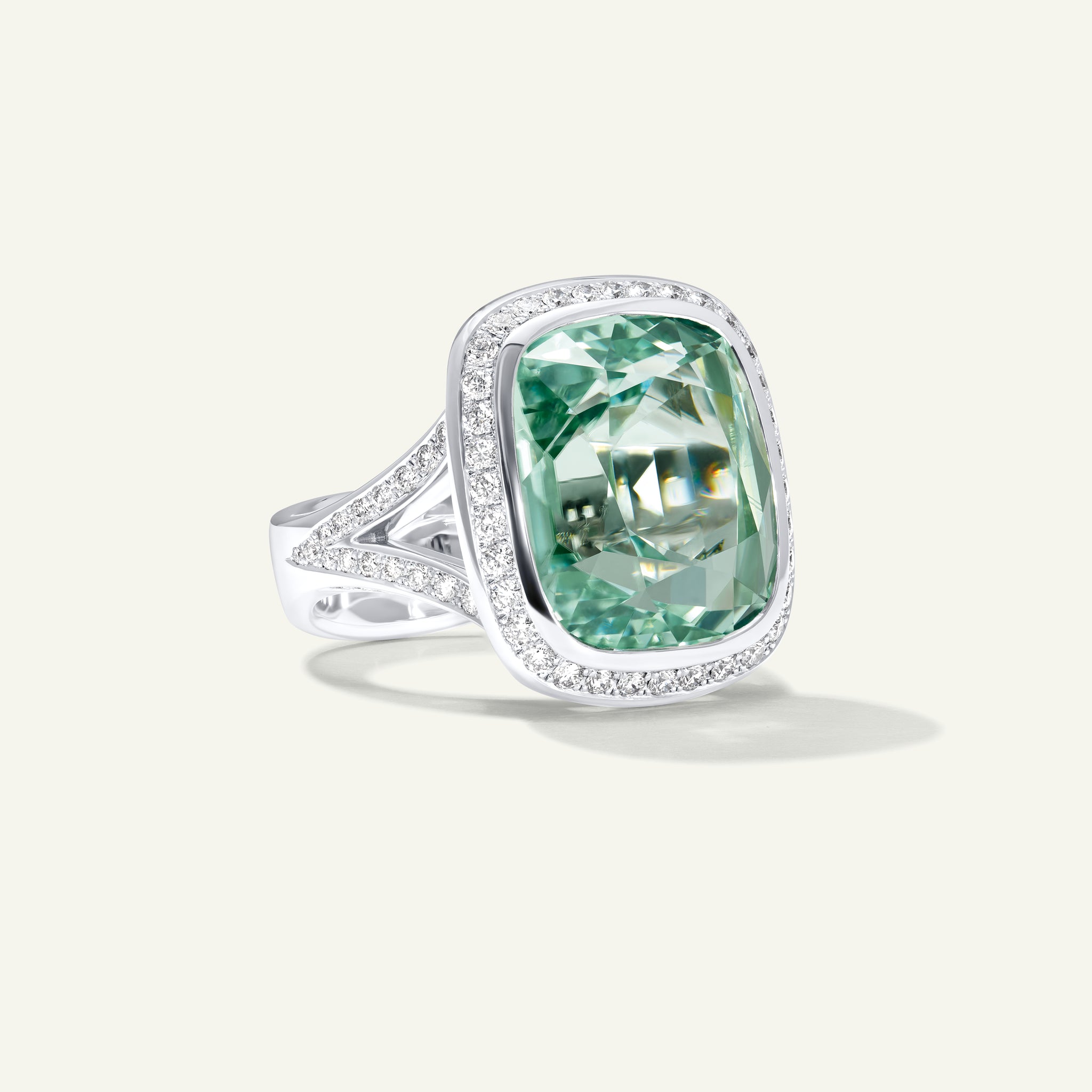 CUSHION Ring with Mint Tourmaline and Diamond Pavé