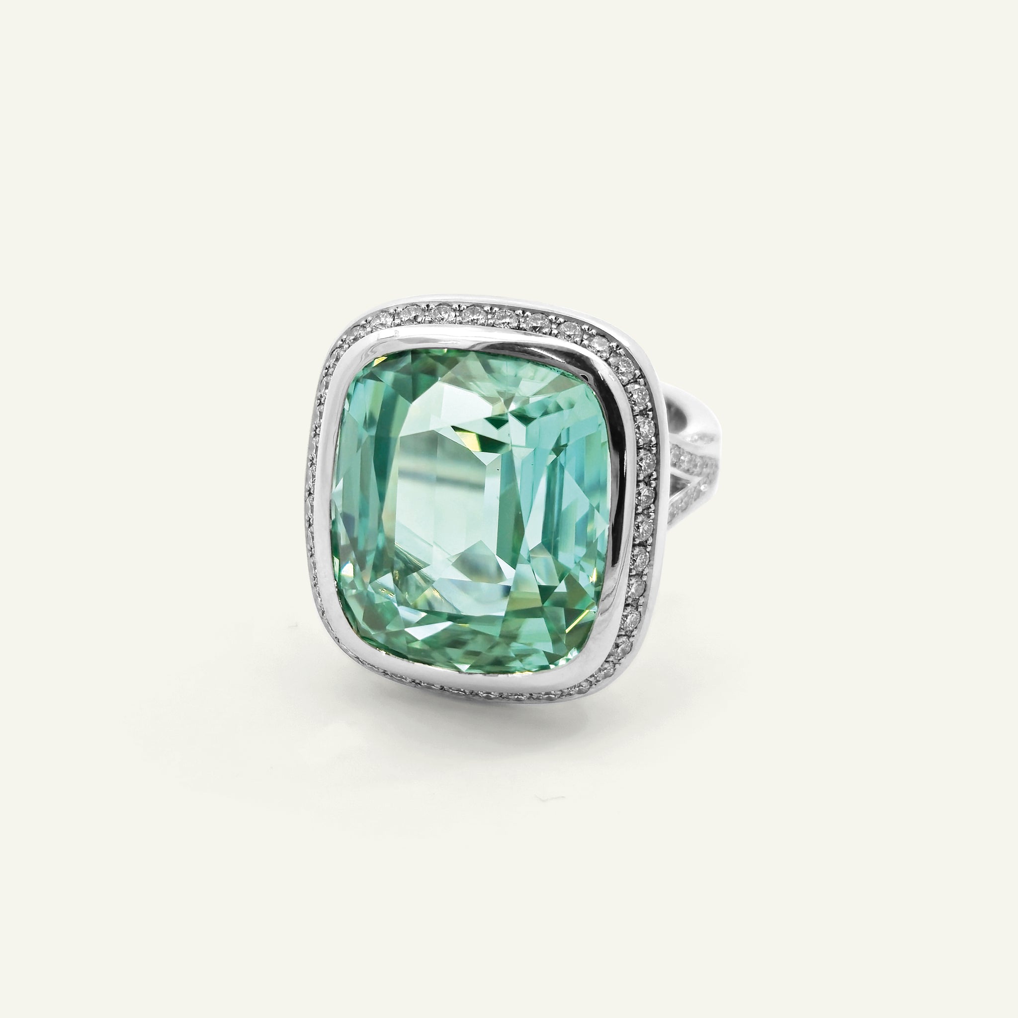 CUSHION Ring with Mint Tourmaline and Diamond Pavé