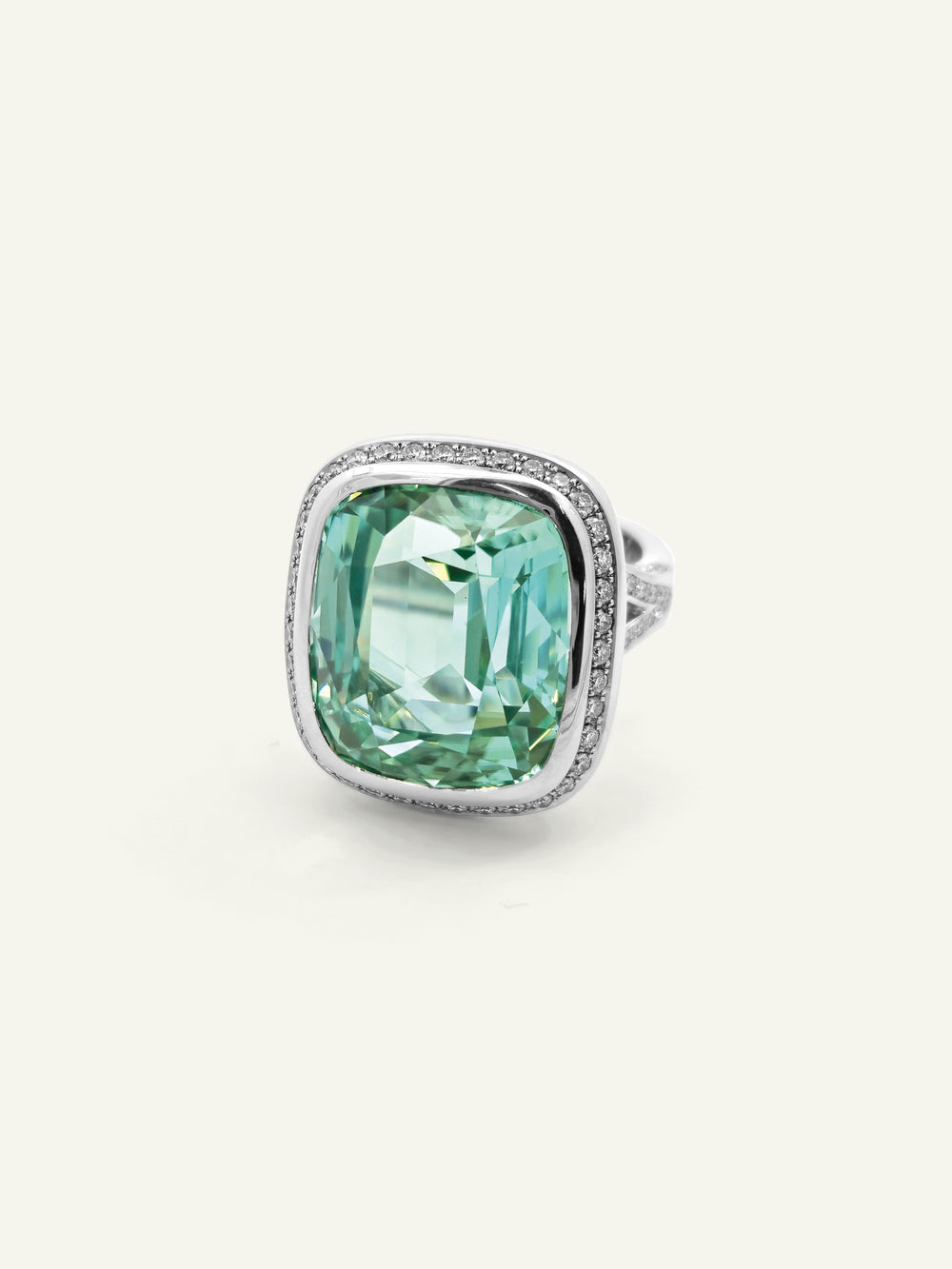 CUSHION Ring with Mint Tourmaline and Diamond Pavé