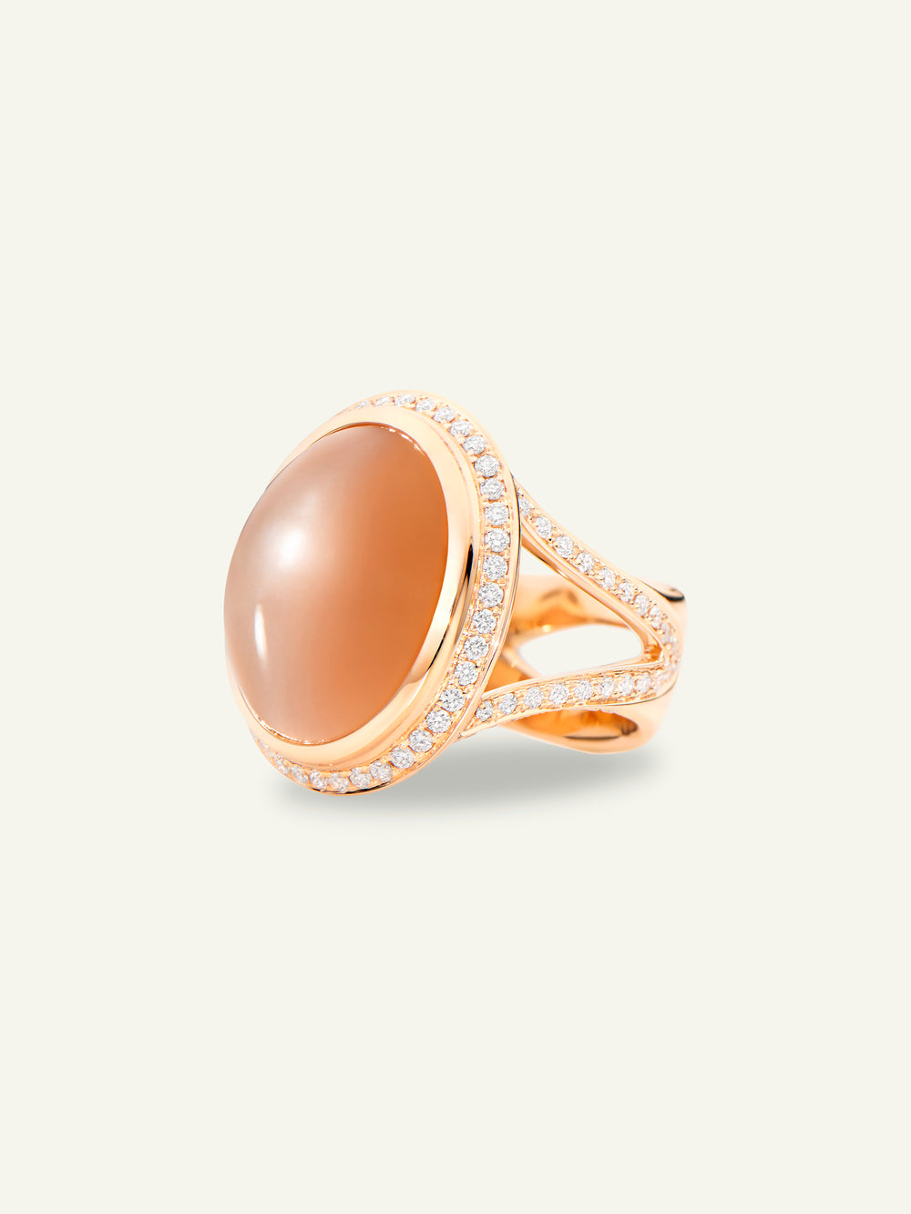 R-CUSH-l-MoBr-p-rg | CUSHION Large Ring with Brown Moonstone and Diamond Pavé